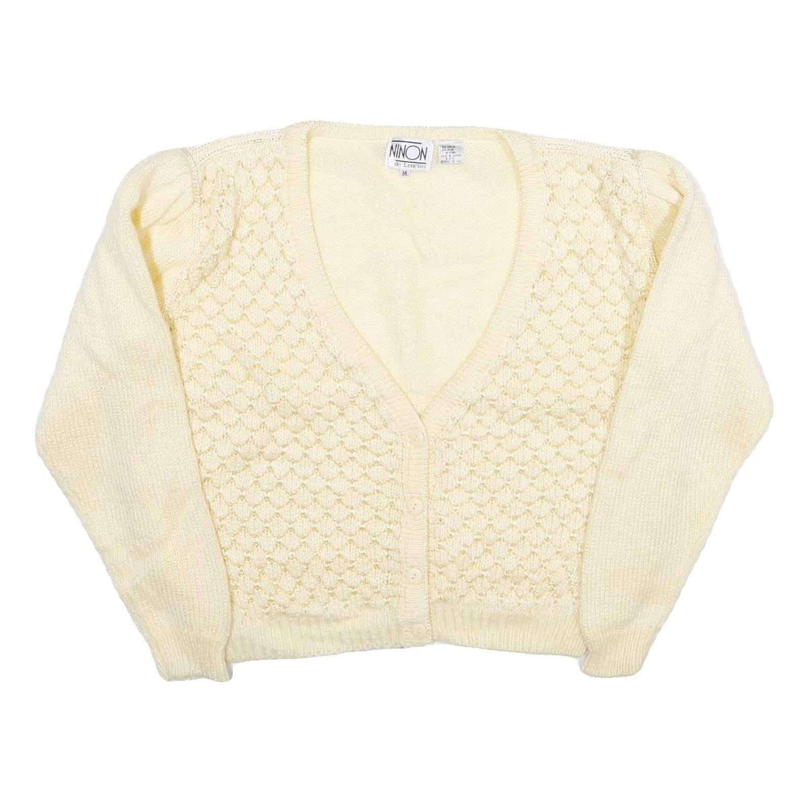 NINON DE LENCLOS Womens Cream Patterned Cardigan Chunky Knit M V-Neck Acrylic Refurbished - N/A refurbished available on Cerqular
