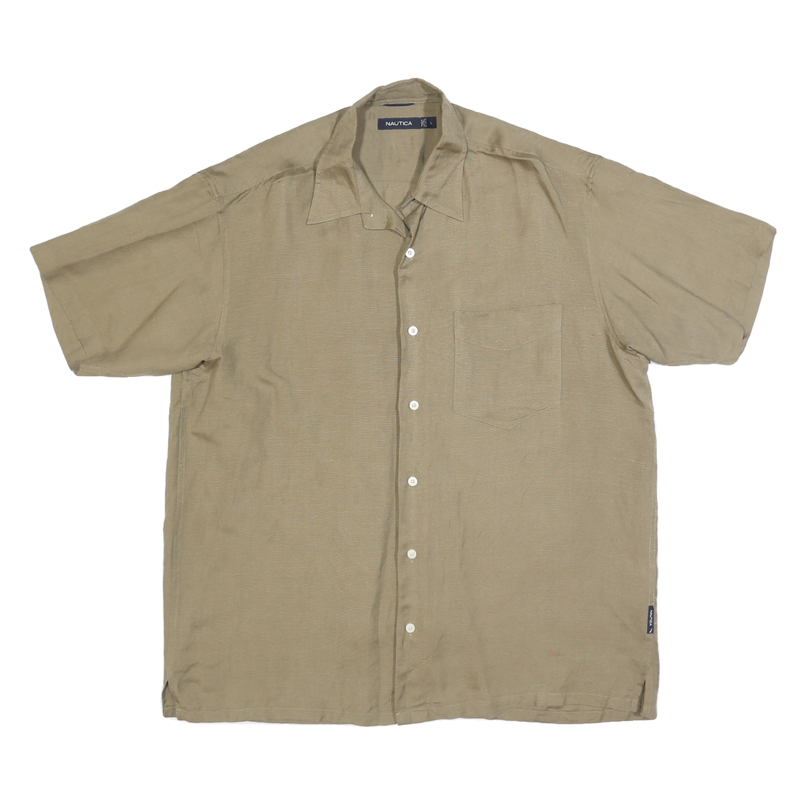NAUTICA Mens Beige Linen Blend Shirt L Casual Short Sleeve Summer Refurbished - N/A refurbished available on Cerqular