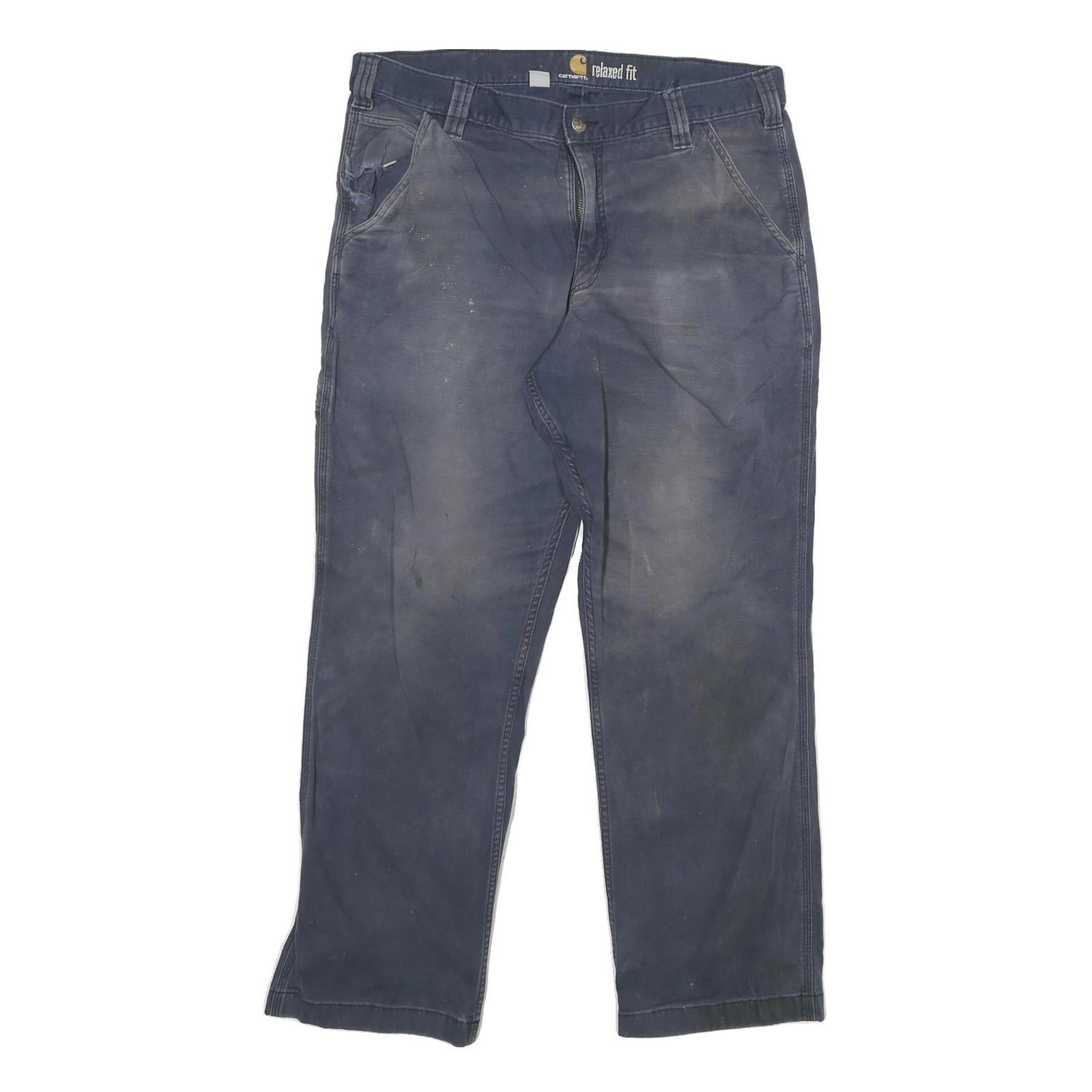 CARHARTT Mens Cotton Blend Navy Relaxed Fit Straight Leg Trousers W32 L28 Refurbished - N/A refurbished available on Cerqular