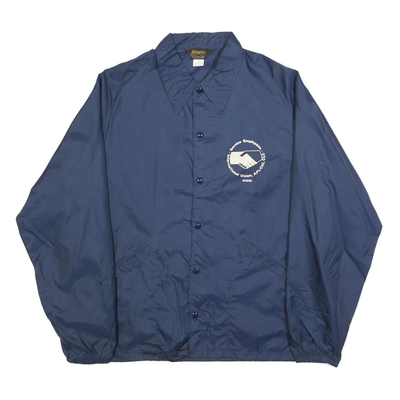 SWINGSTER Mens Navy Blue Classic Polyester Coach Jacket L Button Closure Plain Refurbished - N/A refurbished available on Cerqular
