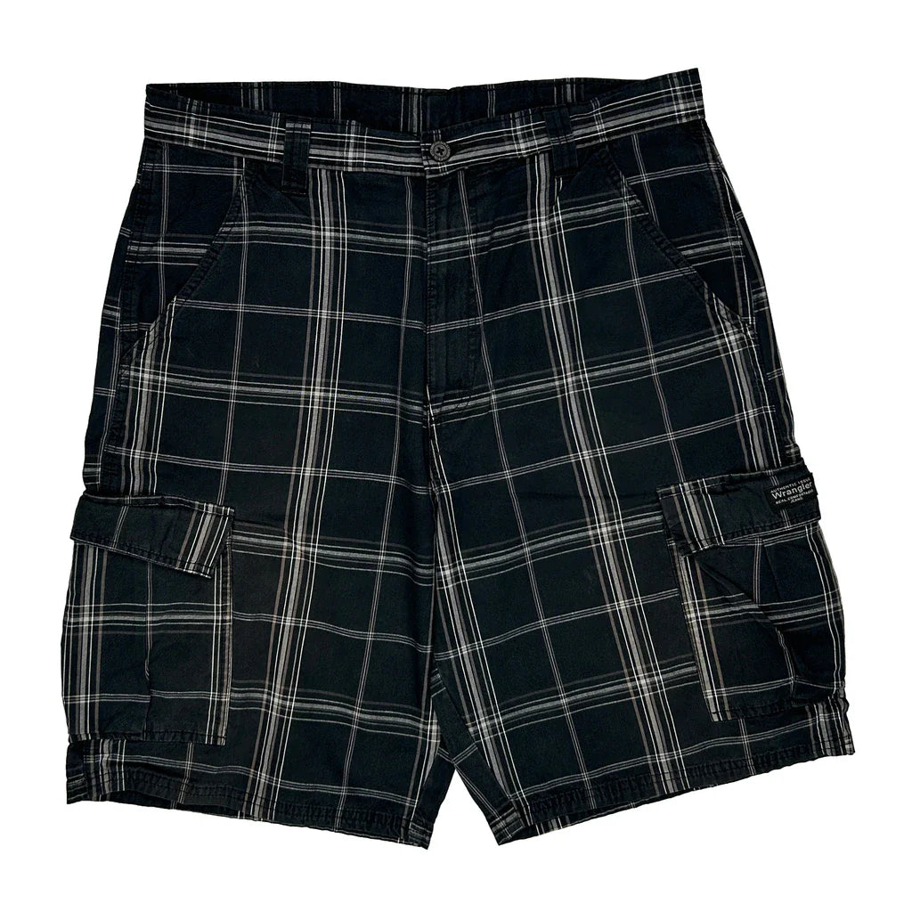 Wrangler Checked Cargo Shorts - 34W 11L White Cotton Refurbished - Thrifted (note: this is a term often used to describe second- refurbished available on Cerqular