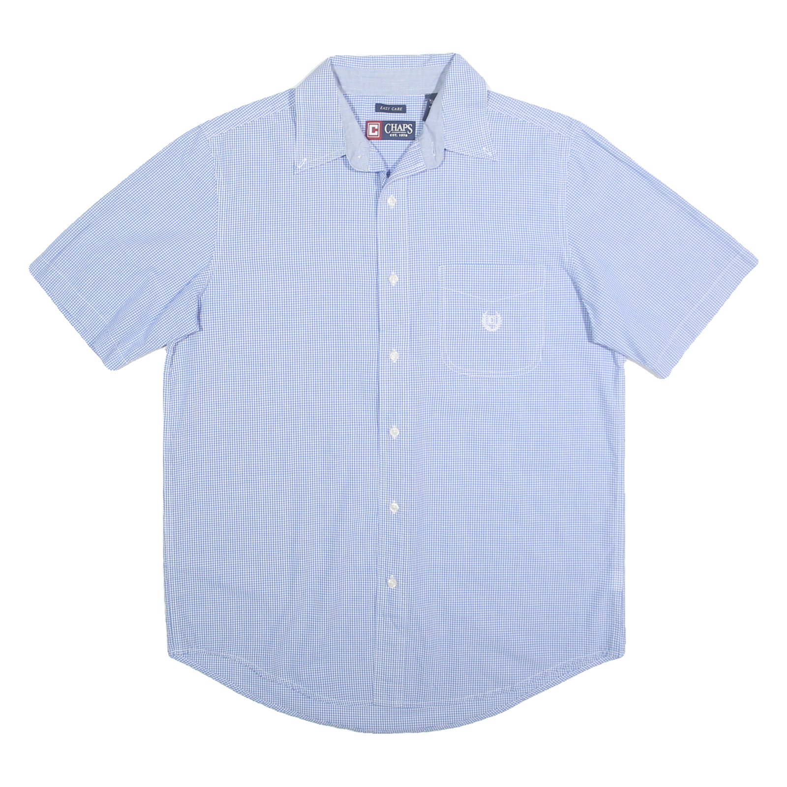 CHAPS Mens Blue Check Shirt M Cotton Blend Easy Care Casual Button Down Refurbished - N/A refurbished available on Cerqular