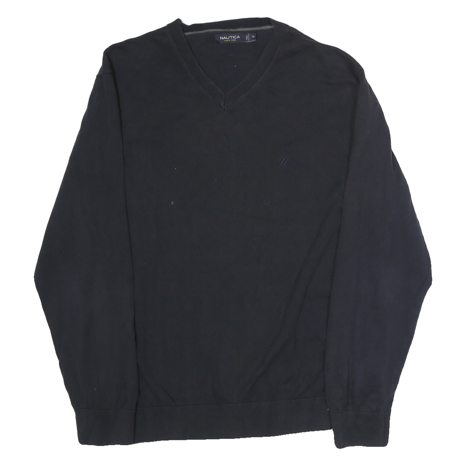 NAUTICA Mens Black Plain V-Neck Basic Knit Jumper XL Cotton Casual Wear Refurbished - N/A refurbished available on Cerqular