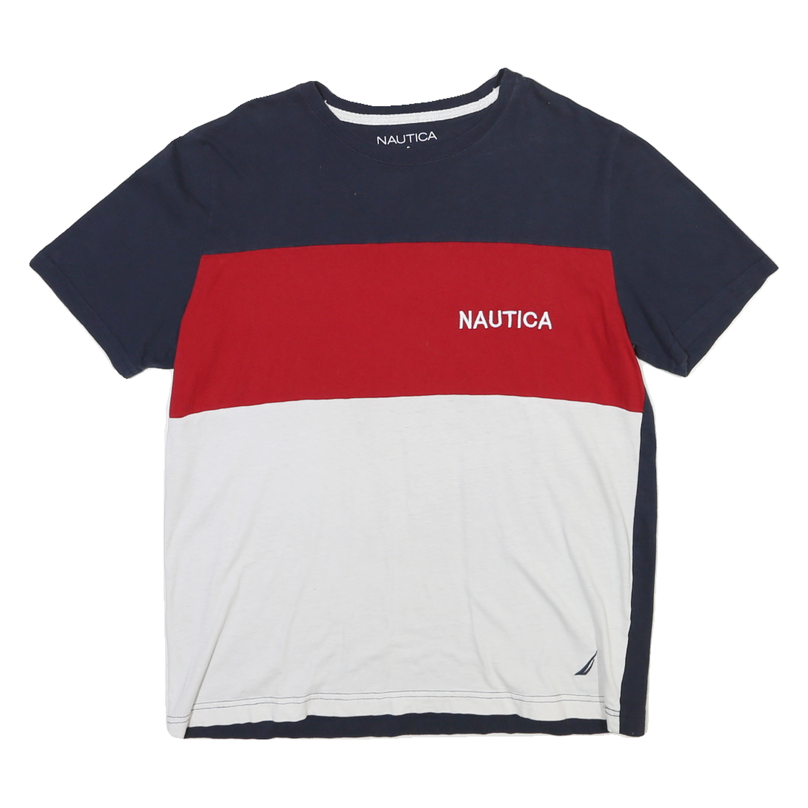 NAUTICA Mens Navy & Red & White Colorblock T-Shirt S Short Sleeve Crew Neck Logo Refurbished - N/A refurbished available on Cerqular