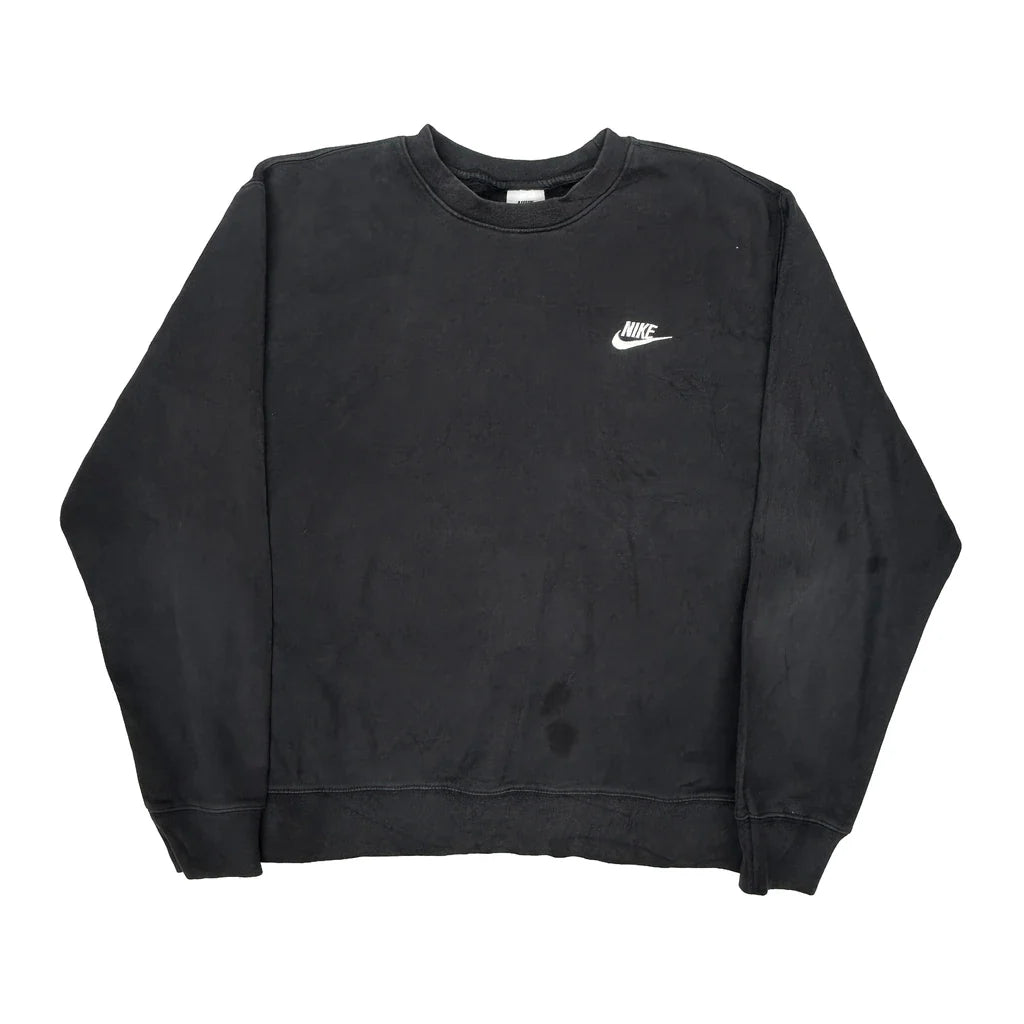 Nike Sweatshirt - Medium Black Cotton Refurbished - Thrifted (note: this is a term often used to describe second- refurbished available on Cerqular