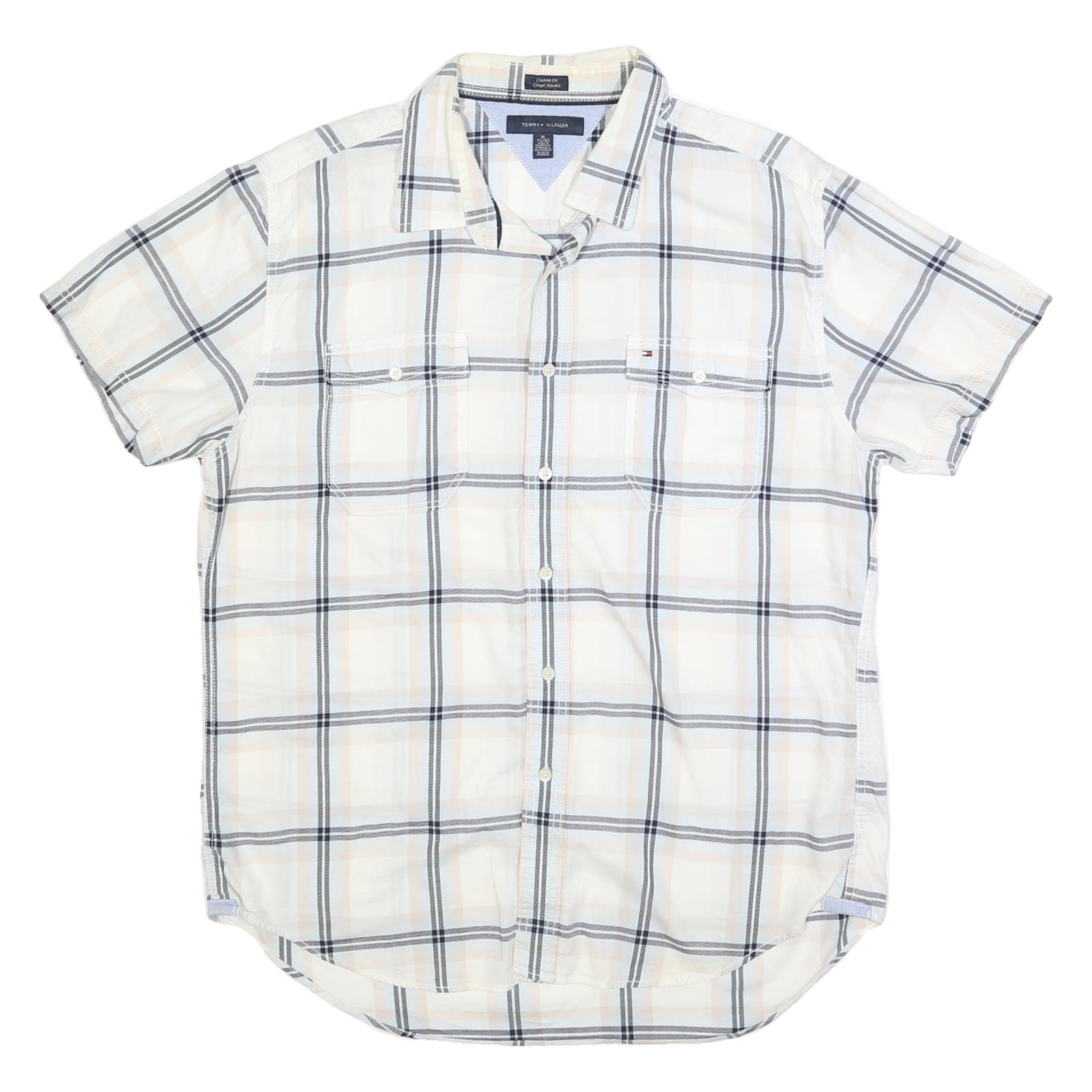 TOMMY HILFIGER Mens White & Grey Checked Cotton Blend Shirt XL Casual Summer Refurbished - N/A refurbished available on Cerqular