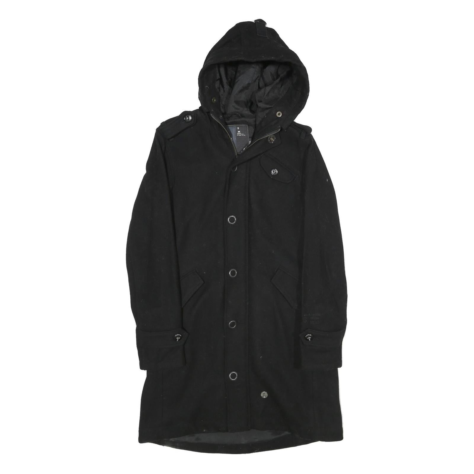 G-STAR Mens Black Wool Blend Hooded Button Jacket S Wool Blend Hooded Coat Refurbished - N/A refurbished available on Cerqular