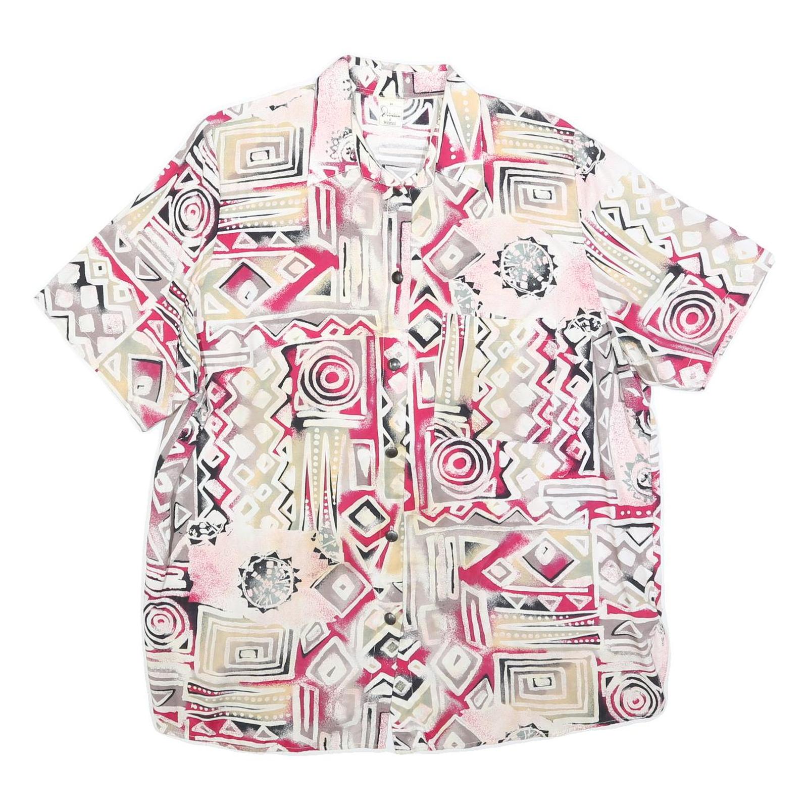 DIVINA Mens Pink Beige Grey Printed Short Sleeve Collared Shirt L Casual Top Refurbished - N/A refurbished available on Cerqular