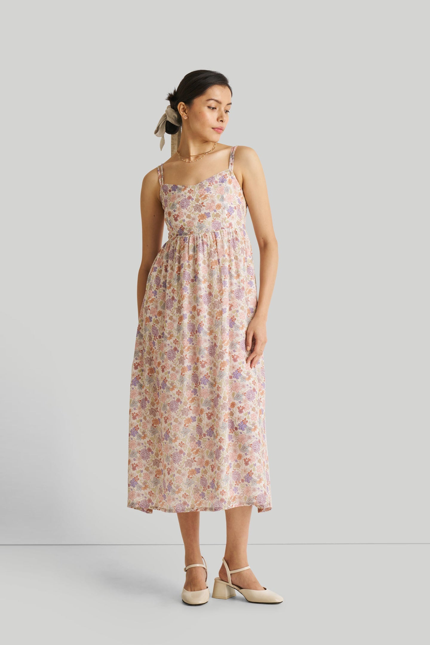 Strappy Gathered Floral Midi Dress | Color: Remixed Wildflowers | Size: 3XL Refurbished - Resistor (Note: This is a generic term for an electronic component, refurbished available on Cerqular