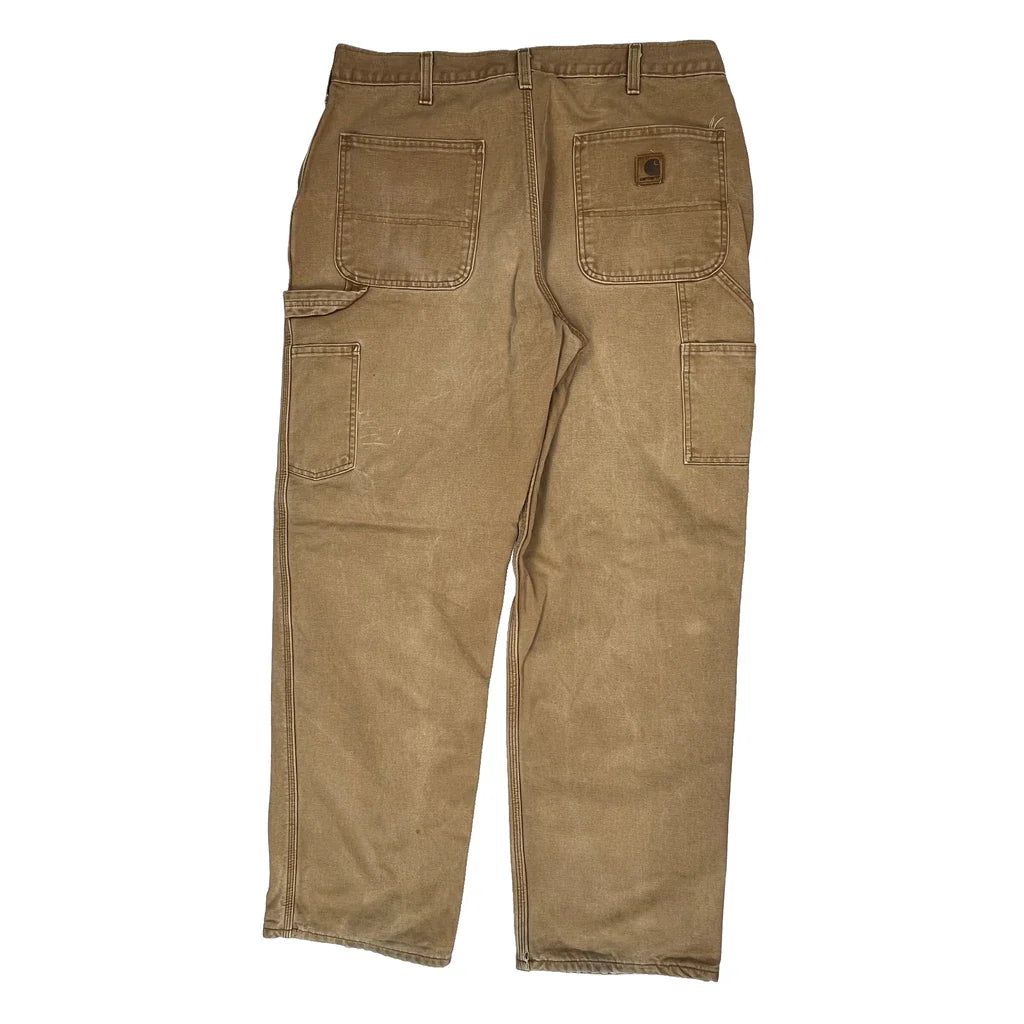 Carhartt Double Knee Carpenter Trousers - 35W 30L Brown Cotton Refurbished - Thrifted (note: this is a term often used to describe second- refurbished available on Cerqular