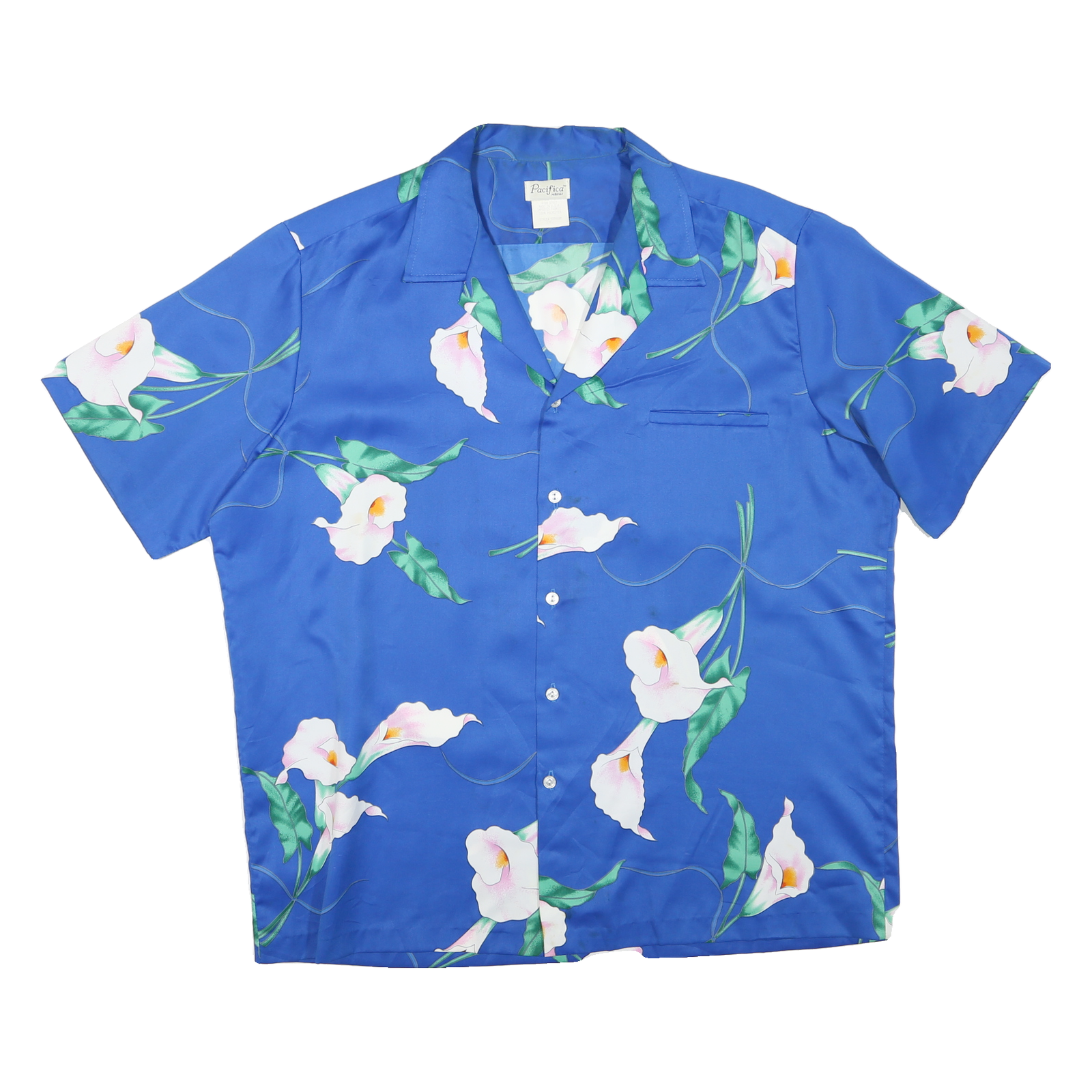 PACIFICA Mens Blue Floral Print Shirt 2XL Short Sleeve Polyester Blend Casual Refurbished - N/A refurbished available on Cerqular