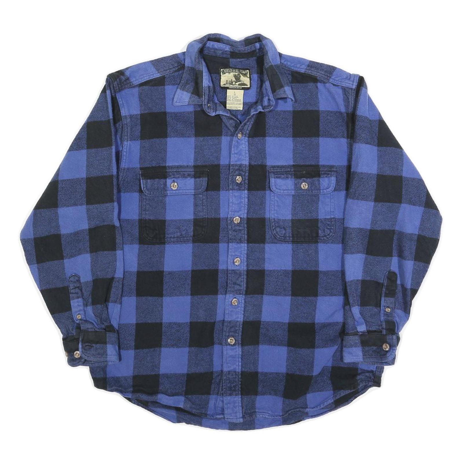 FIELD & STREAM Mens Blue & Black Check Shirt L Cotton Blend Long Sleeve Button Refurbished - N/A refurbished available on Cerqular