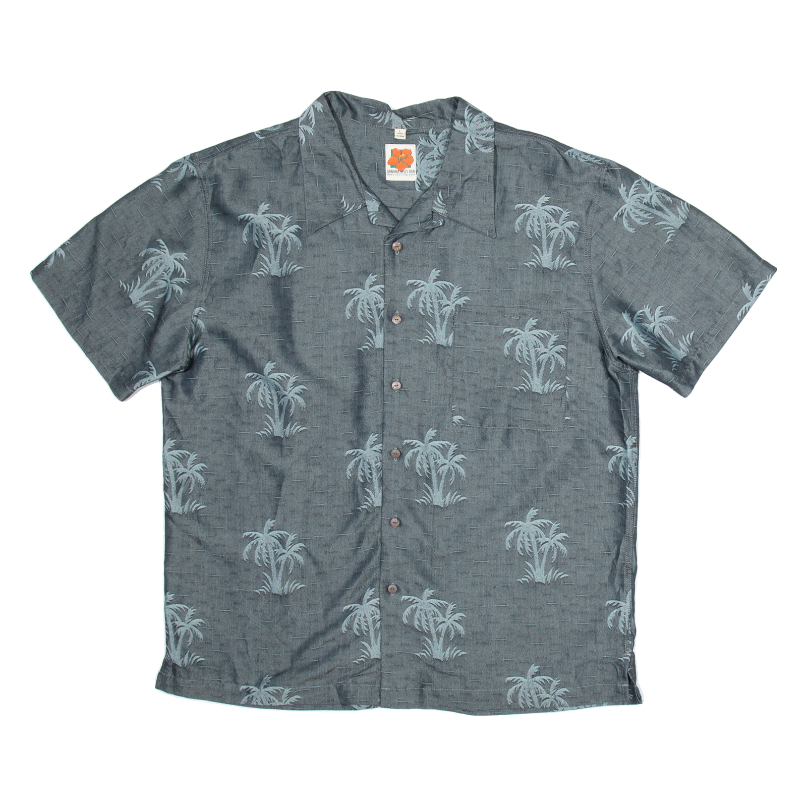 BANANA SPLIT Mens Hawaiian Shirt Grey Viscose Floral L Refurbished - N/A refurbished available on Cerqular