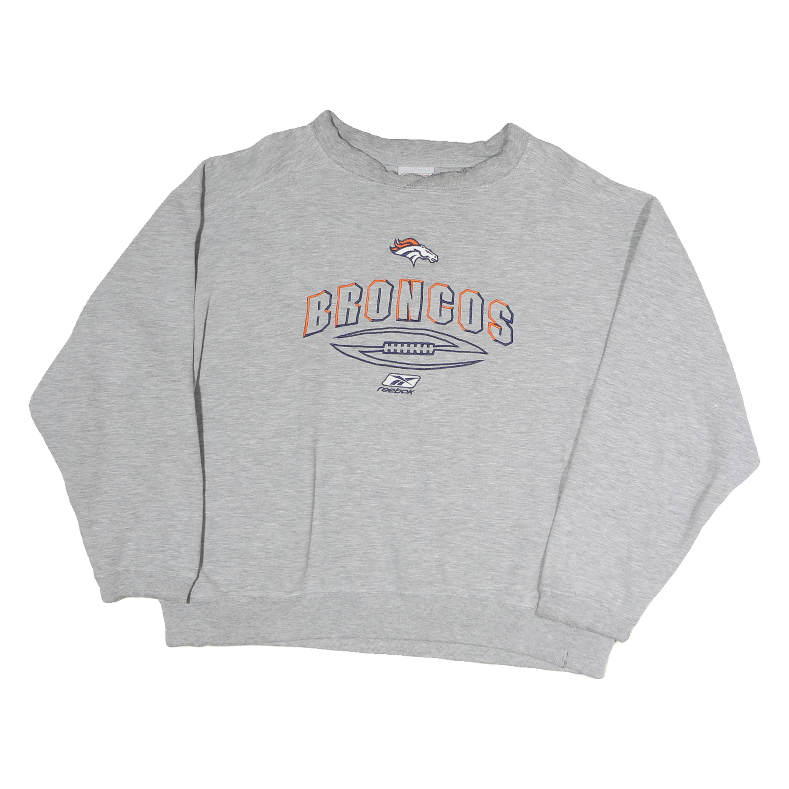 REEBOK Mens Grey Broncos Crew Neck L Cotton Sweatshirt NFL Vintage Sportswear Refurbished - N/A refurbished available on Cerqular