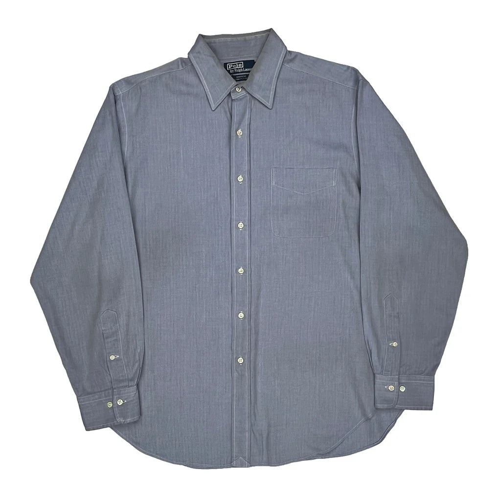 Andrew Polo By Ralph Lauren Shirt - Large Blue Cotton Refurbished - Thrifted (note: this is a term often used to describe second- refurbished available on Cerqular