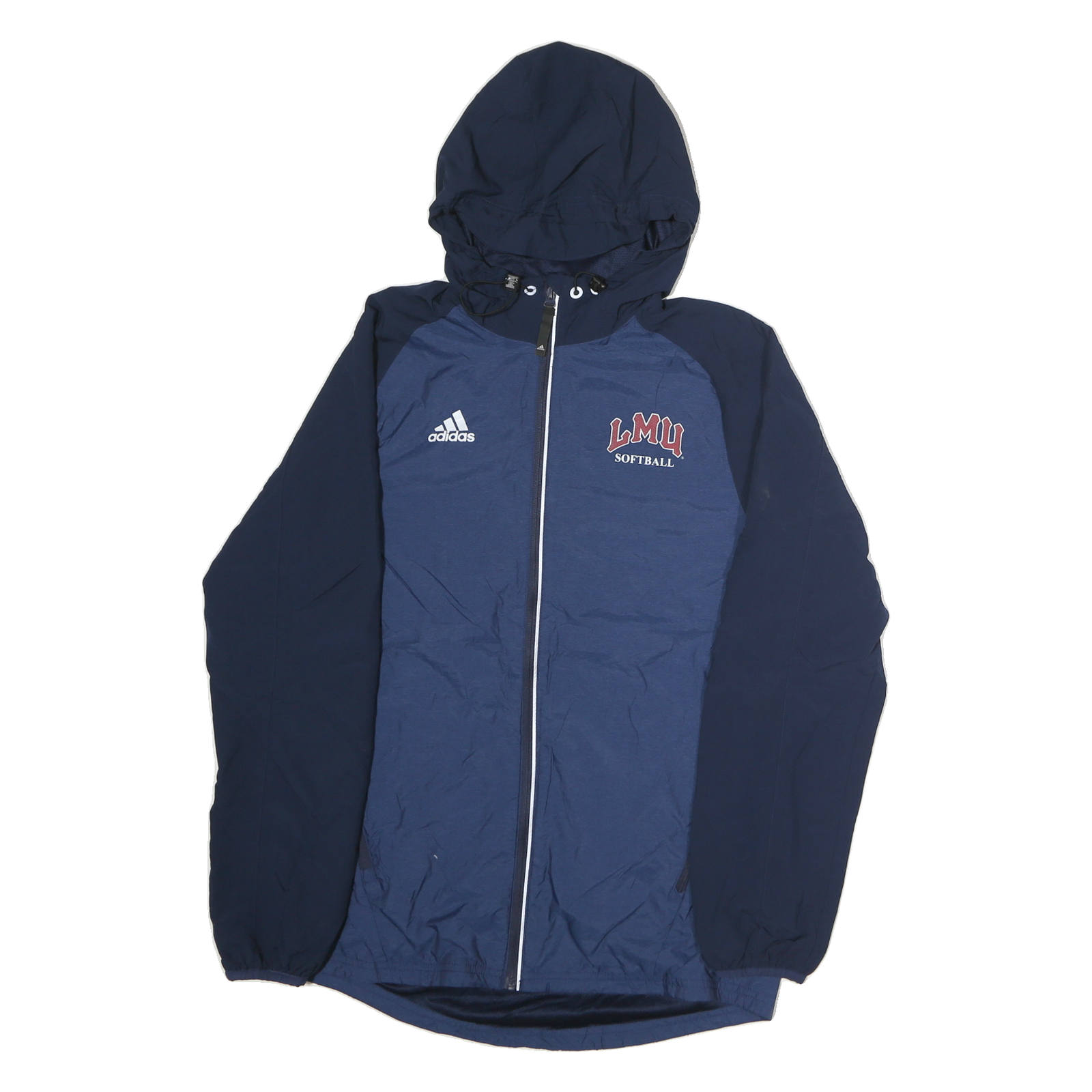 ADIDAS Mens Navy Blue LMU Softball Hooded Jacket S Polyester Blend Sportswear Refurbished - N/A refurbished available on Cerqular