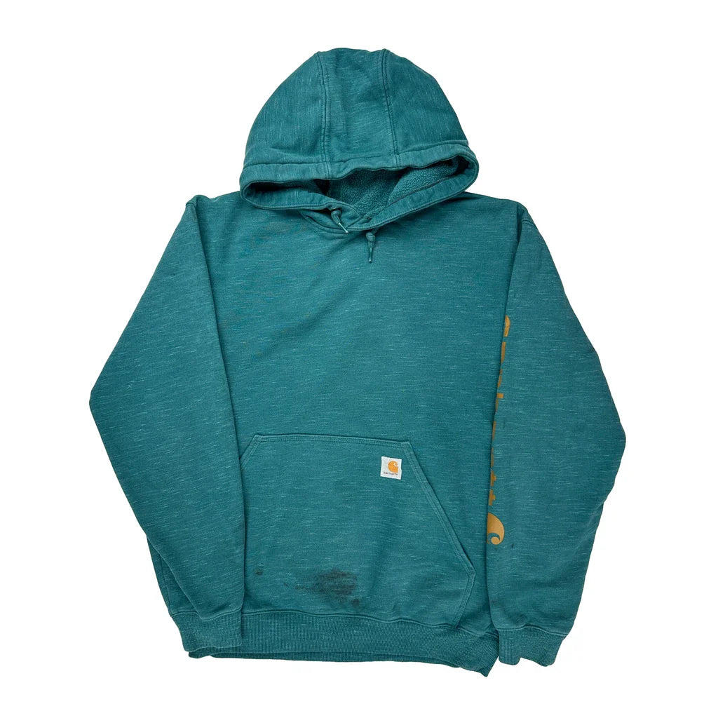 Carhartt Hoodie - Medium Green Cotton Blend Refurbished - Thrifted (note: this is a term often used to describe second- refurbished available on Cerqular