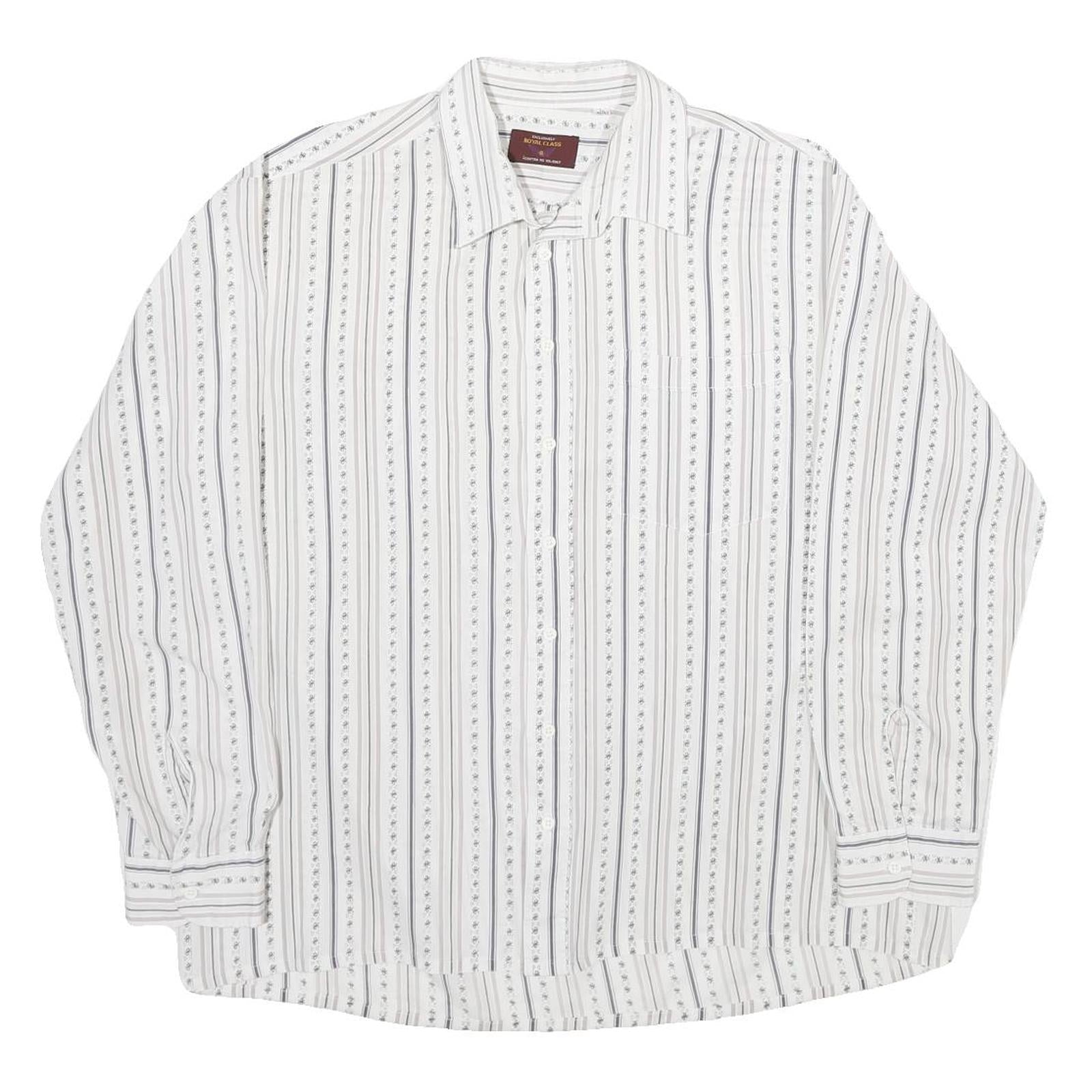 ROYAL CLASS Mens White & Grey Striped Cotton Shirt L Classic Formal Button-Up Refurbished - N/A refurbished available on Cerqular