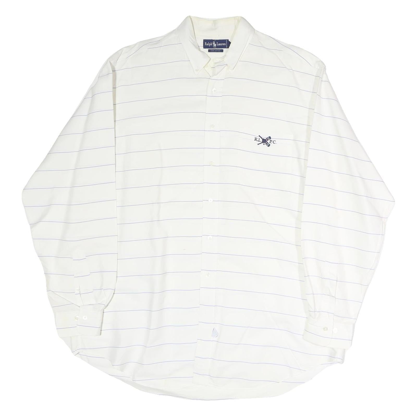 RALPH LAUREN Mens White & Blue Stripe Shirt XL Button Down Collar Cotton Refurbished - N/A refurbished available on Cerqular
