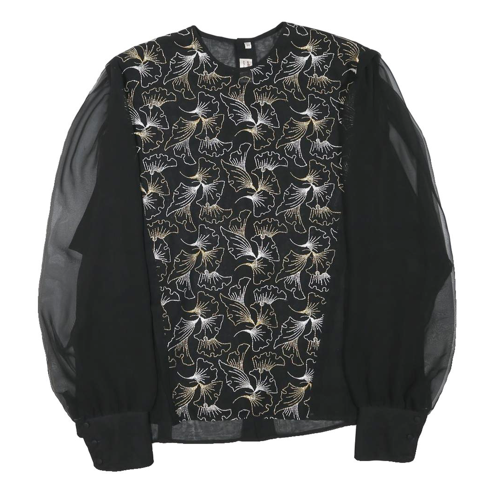 Womens Black & Gold Printed Blouse Long Sleeve Round Neck XL Elegant Top Refurbished - N/A refurbished available on Cerqular