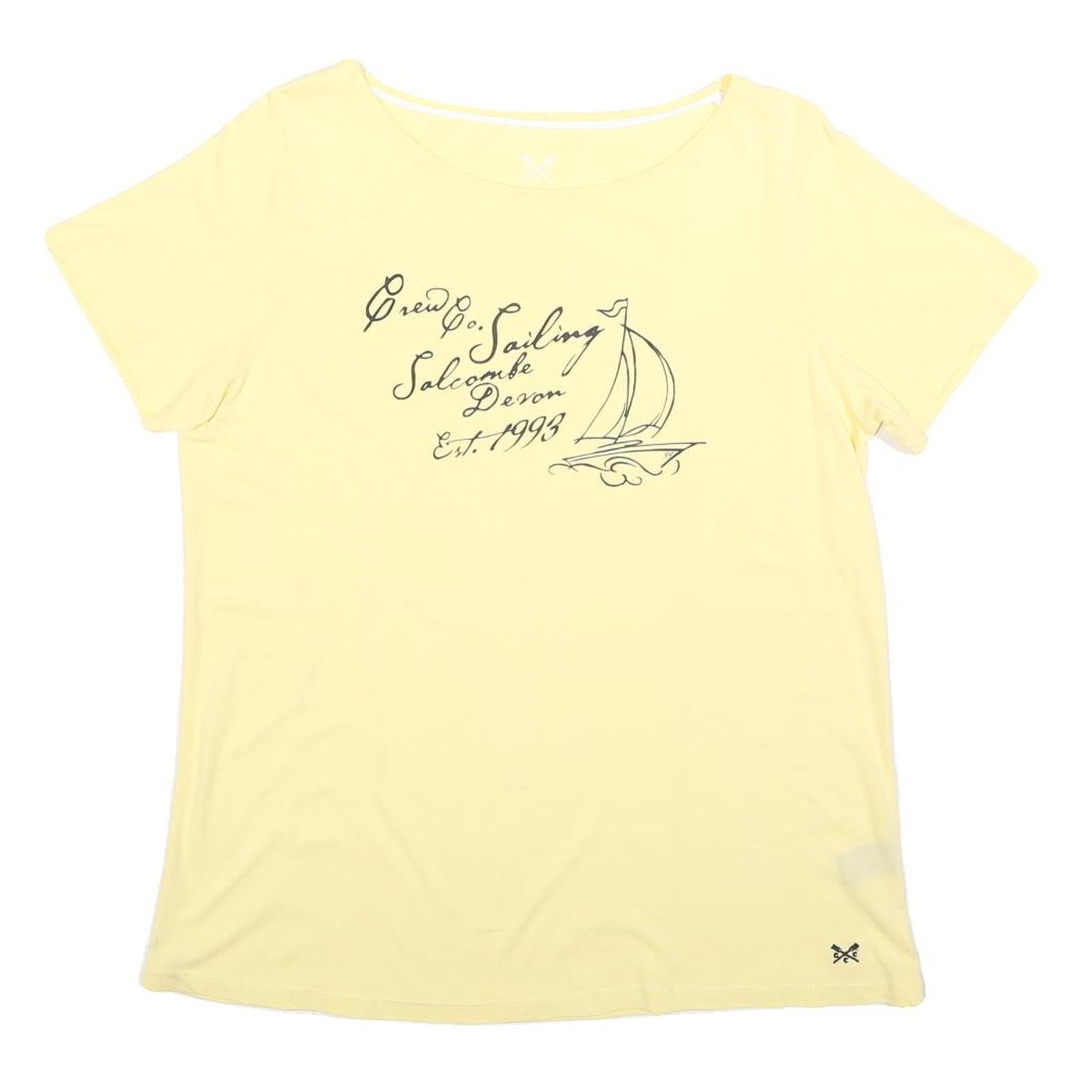 CREW CLOTHING Womens Yellow Cotton Blend Graphic T-Shirt UK 14 Short Sleeve Refurbished - N/A refurbished available on Cerqular