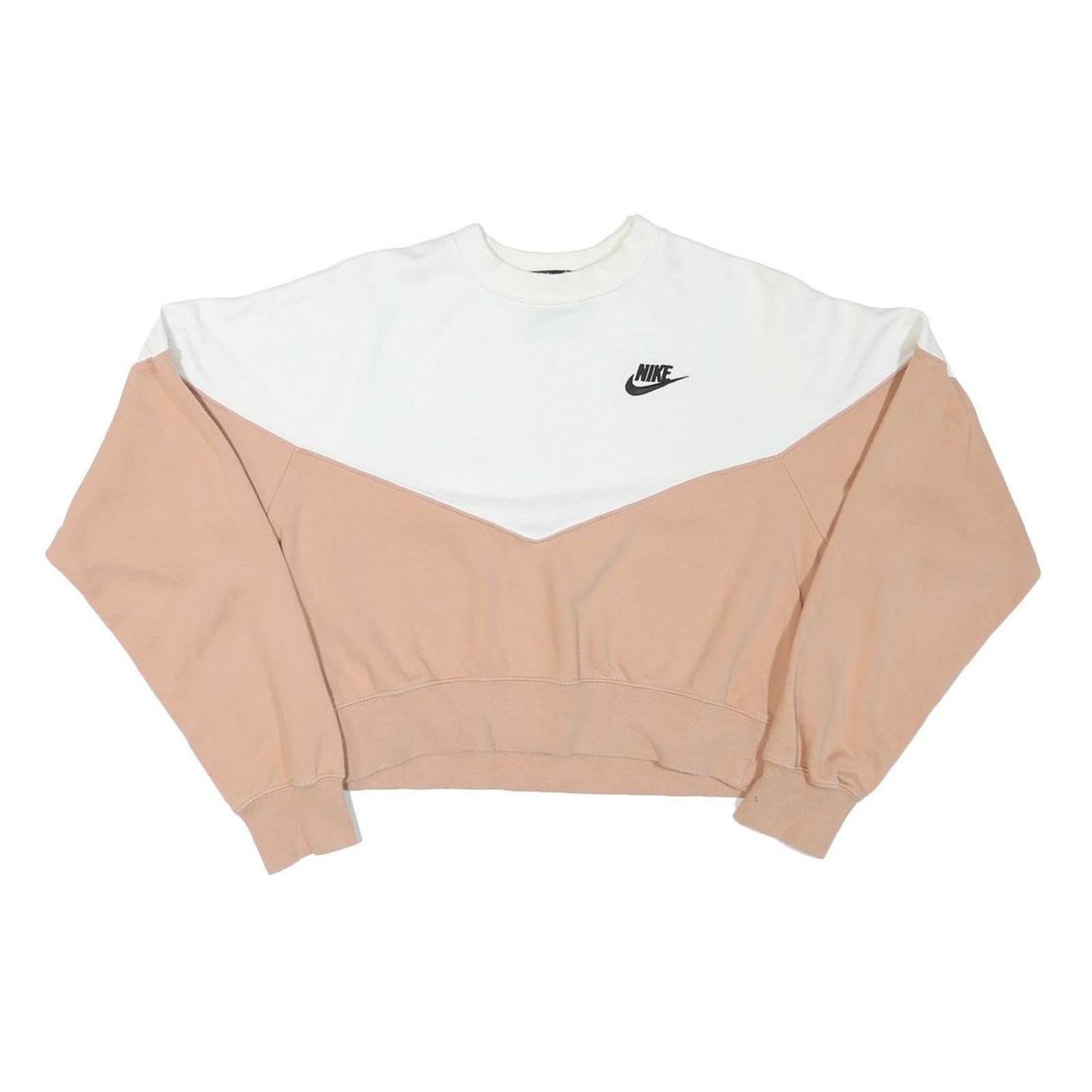 NIKE Womens White & Pink Crew Neck M Sweatshirt Cotton Blend Casual Pullover Refurbished - N/A refurbished available on Cerqular