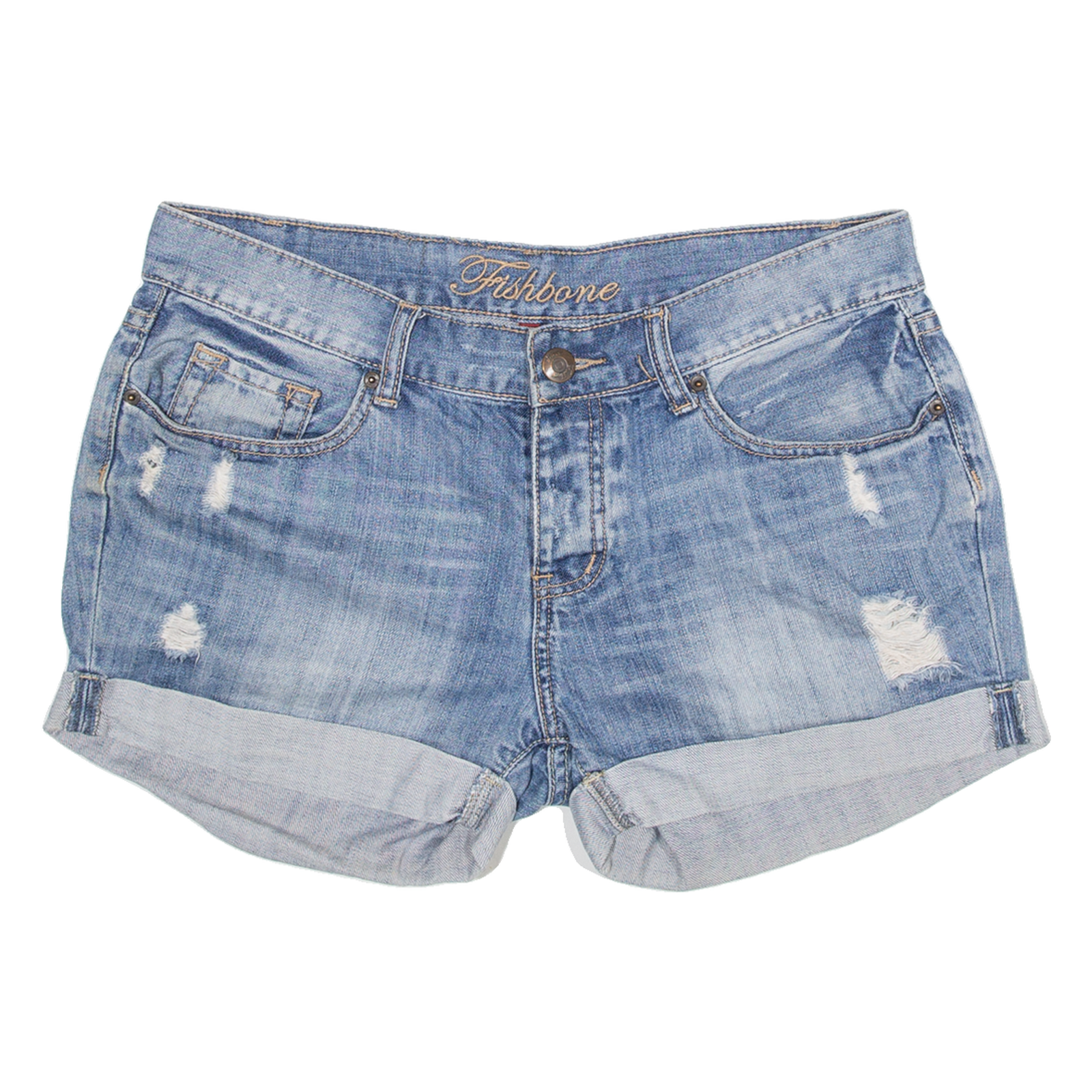 FISHBONE Womens Denim Shorts Blue L W34 Refurbished - N/A refurbished available on Cerqular