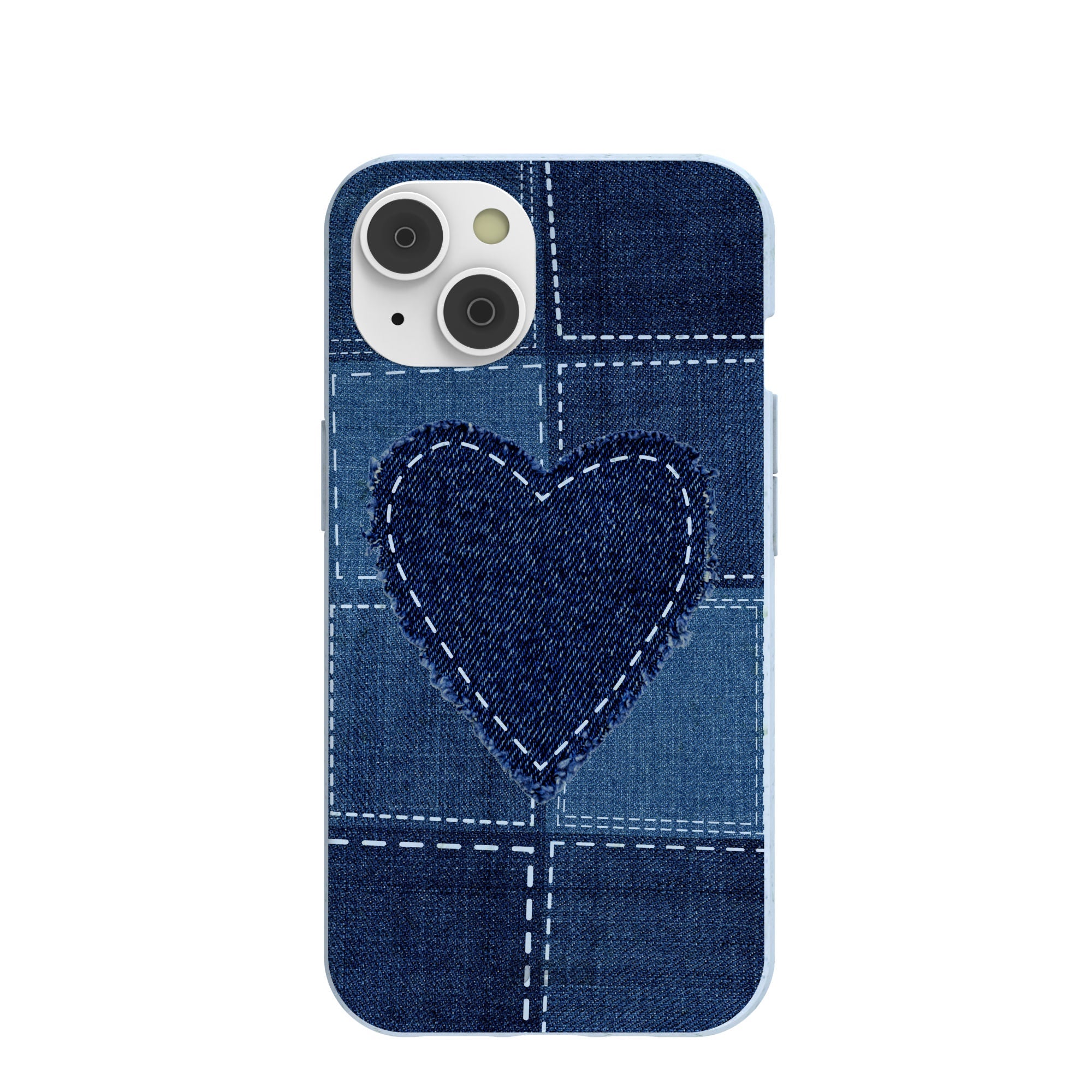 Powder Blue Denim Heart iPhone 14/16e Case Refurbished - Pela Case refurbished available on Cerqular