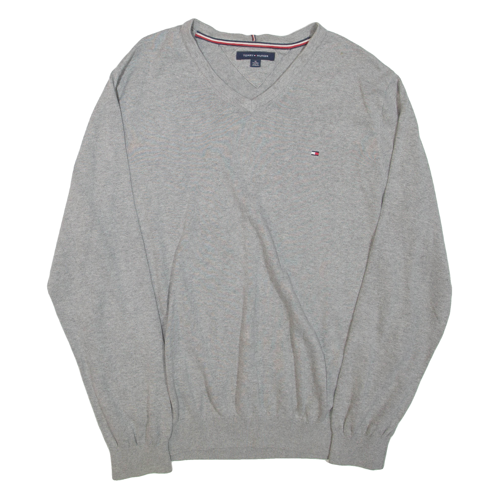 TOMMY HILFIGER Mens Jumper Grey V-Neck Tight Knit XL Refurbished - N/A refurbished available on Cerqular