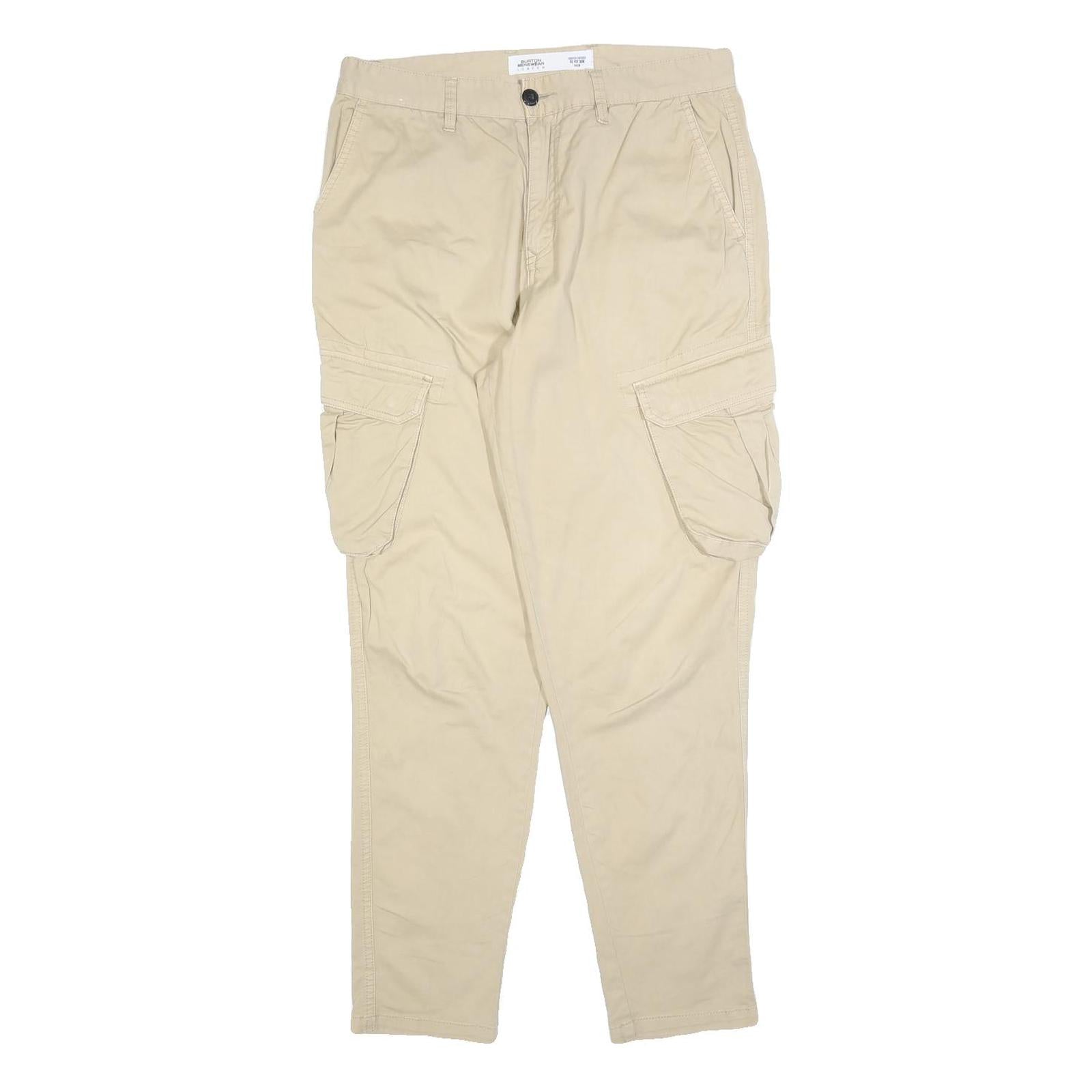BURTON Mens Cotton Blend Beige Slim Cargo Trousers W30 L30 Casual Zip Closure Refurbished - N/A refurbished available on Cerqular
