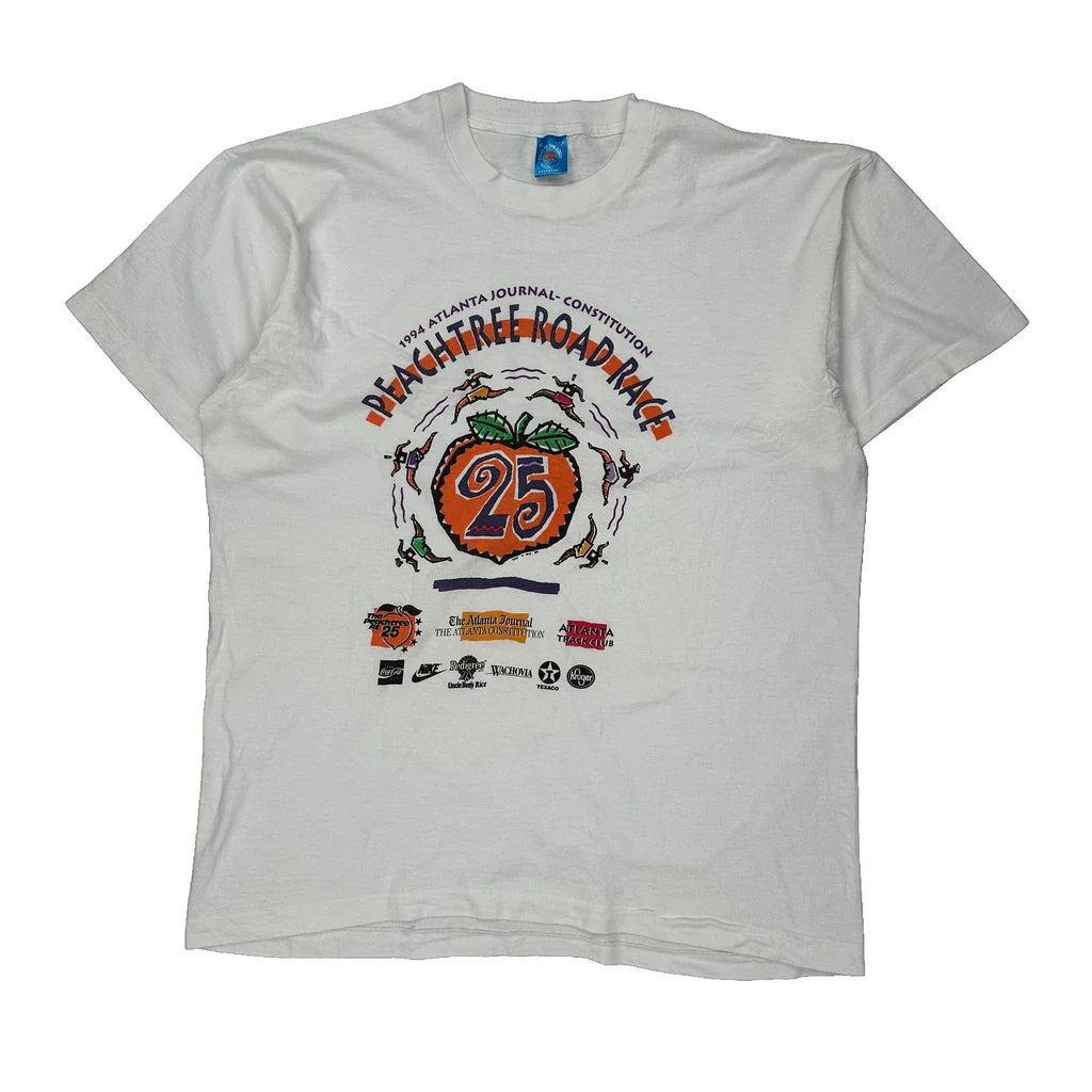 Peachtree Road Race Fruit Of The Loom Graphic T-Shirt - XL White Cotton Refurbished - Thrifted (note: this is a term often used to describe second- refurbished available on Cerqular