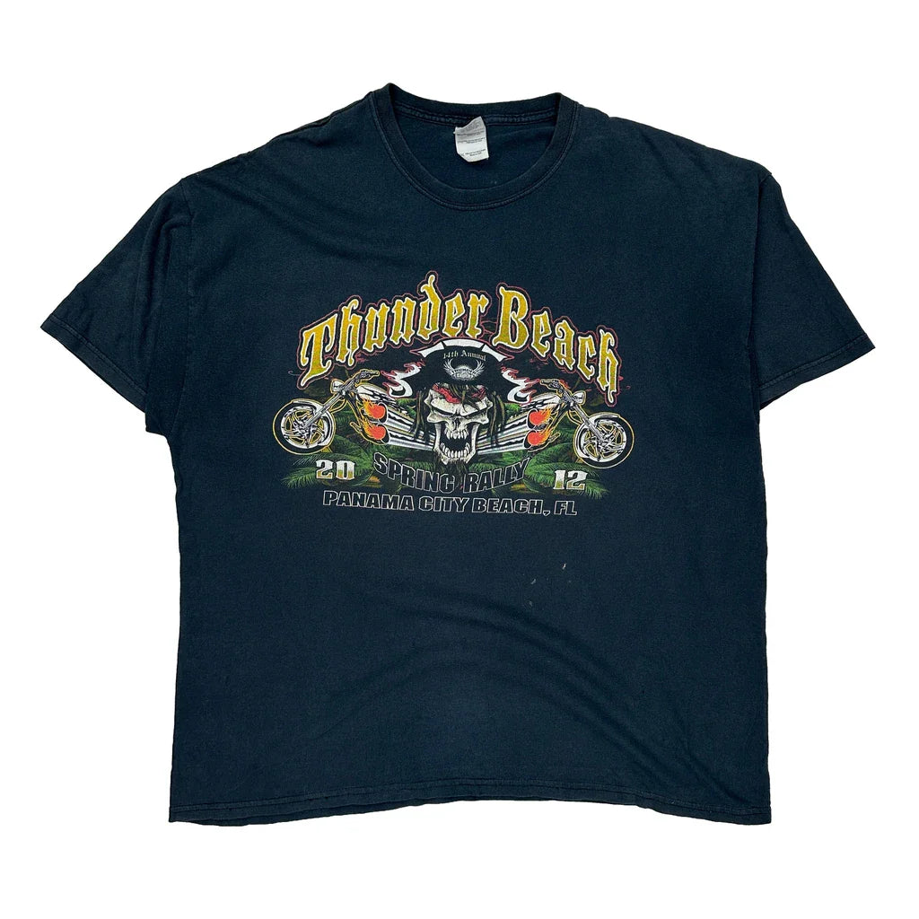 Gildan Graphic T-Shirt - 2XL Black Cotton Refurbished - Thrifted (note: this is a term often used to describe second- refurbished available on Cerqular