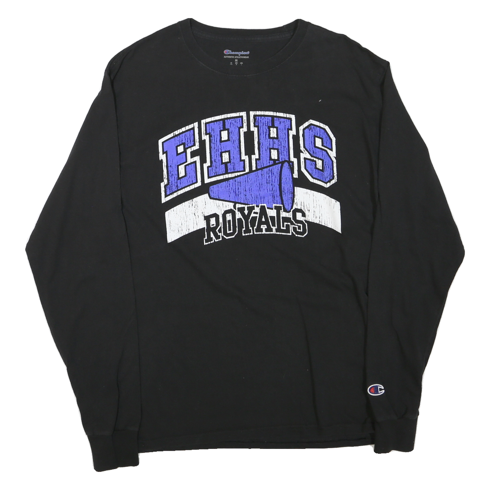 CHAMPION Mens Black EHHS Royals Graphic T-Shirt M Long Sleeve Crew Neck Cotton Refurbished - N/A refurbished available on Cerqular