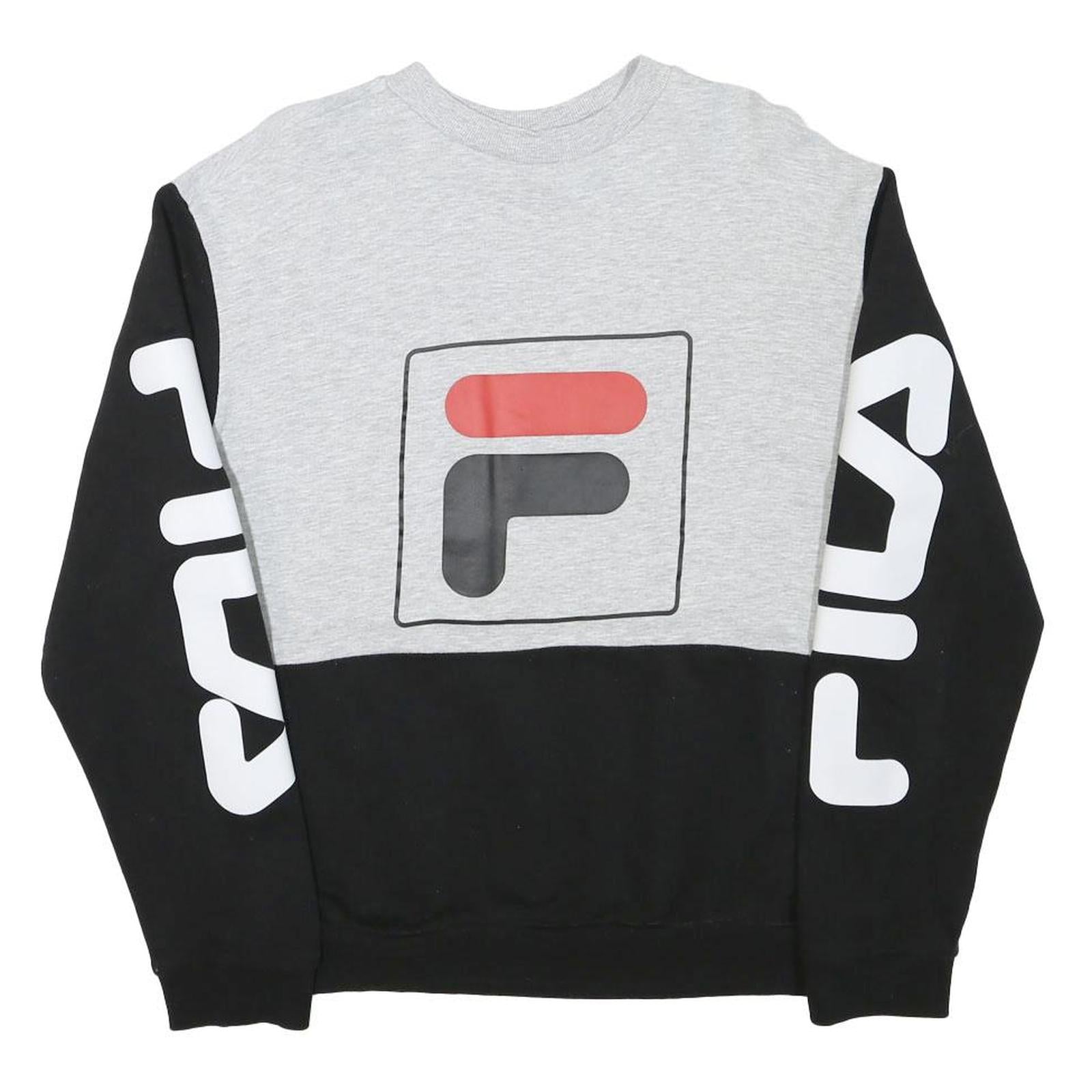 FILA Mens Grey & Black Logo Crew Neck M Sweatshirt Cotton Blend Casual Comfort Refurbished - N/A refurbished available on Cerqular