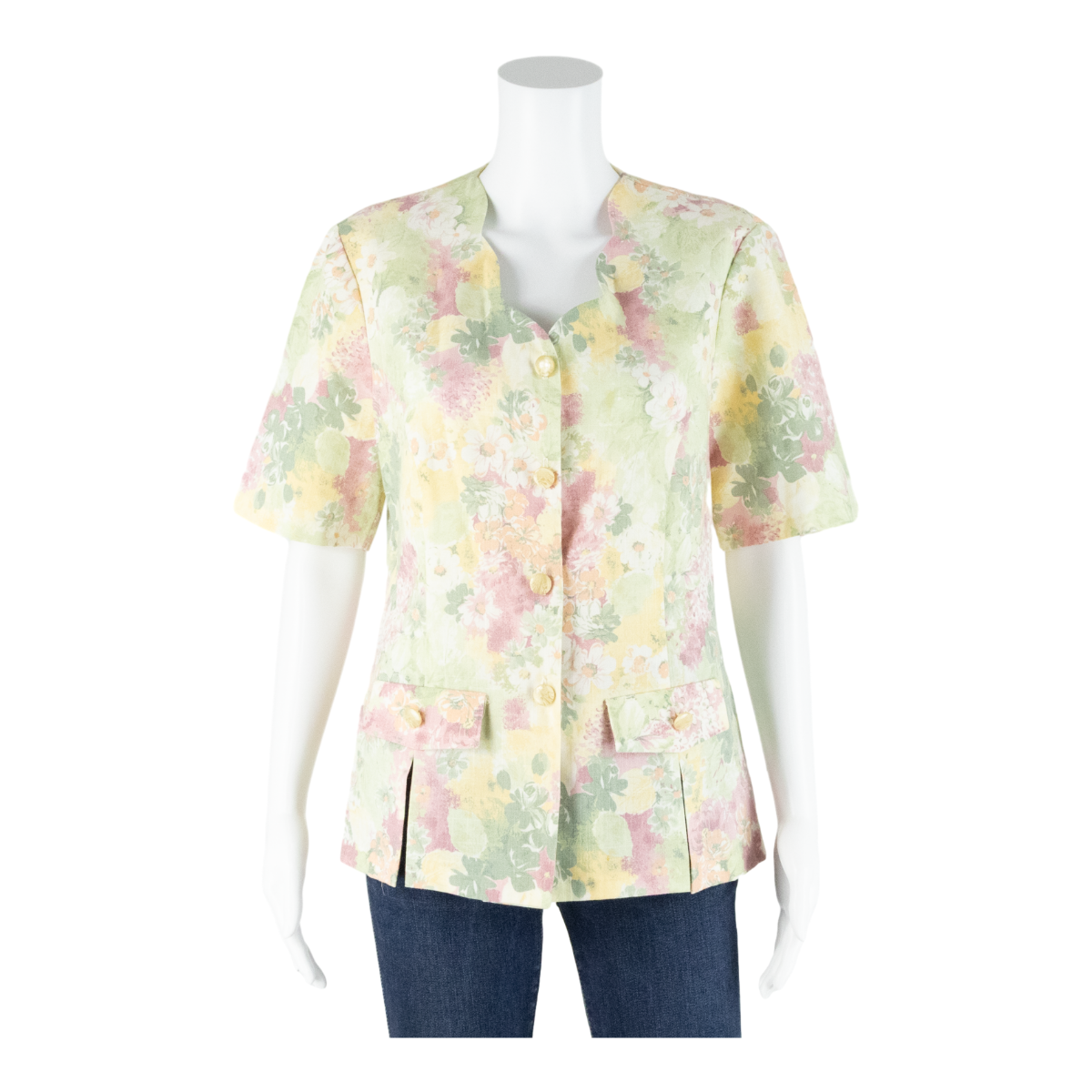 DAMART Womens Printed Blouse Yellow 90s Floral UK 20 Refurbished - N/A refurbished available on Cerqular