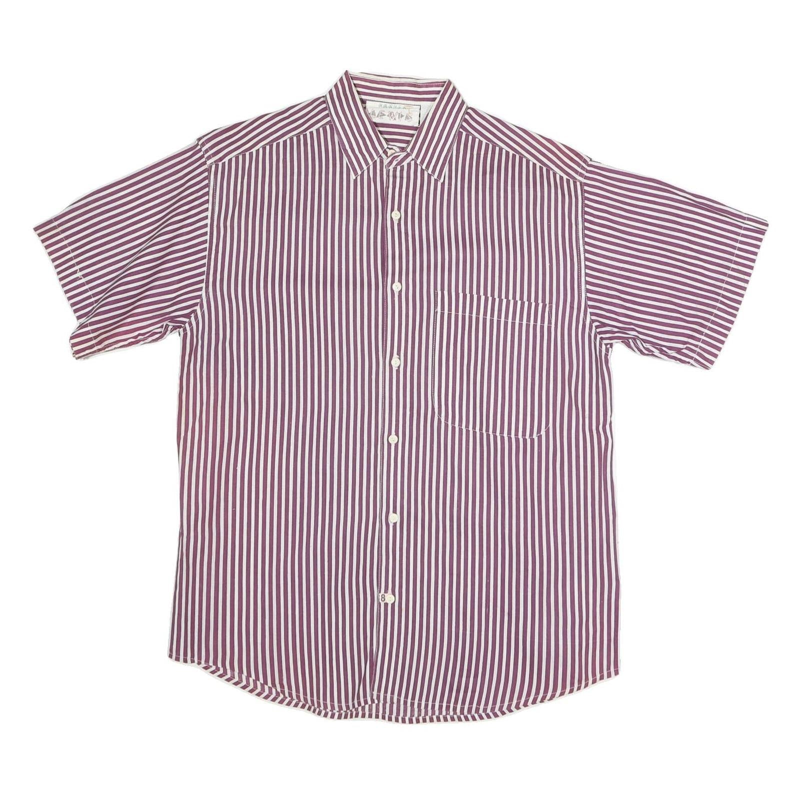 LEWIS Mens Maroon & White Striped Shirt M Cotton Short Sleeve Button Shirt Refurbished - N/A refurbished available on Cerqular