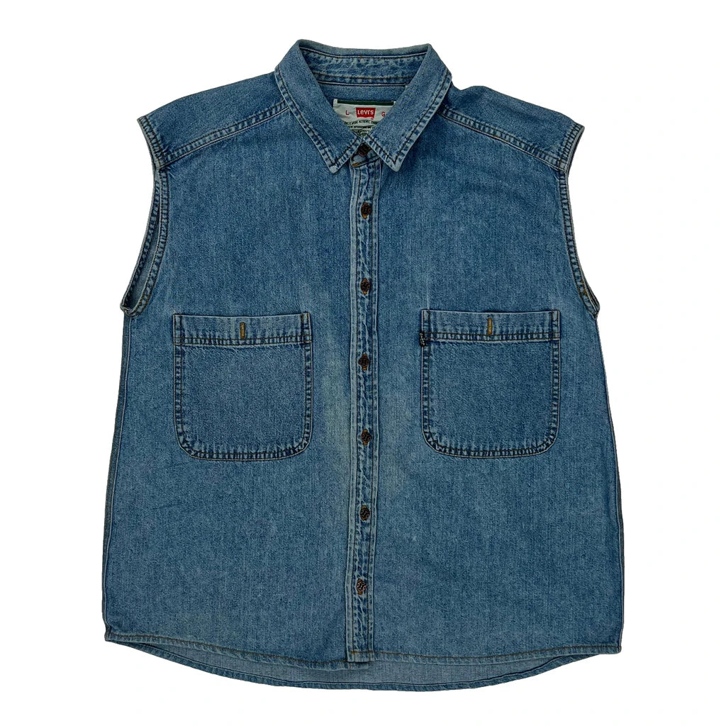 Levis Denim Gilet - Large Blue Cotton Refurbished - Thrifted (note: this is a term often used to describe second- refurbished available on Cerqular