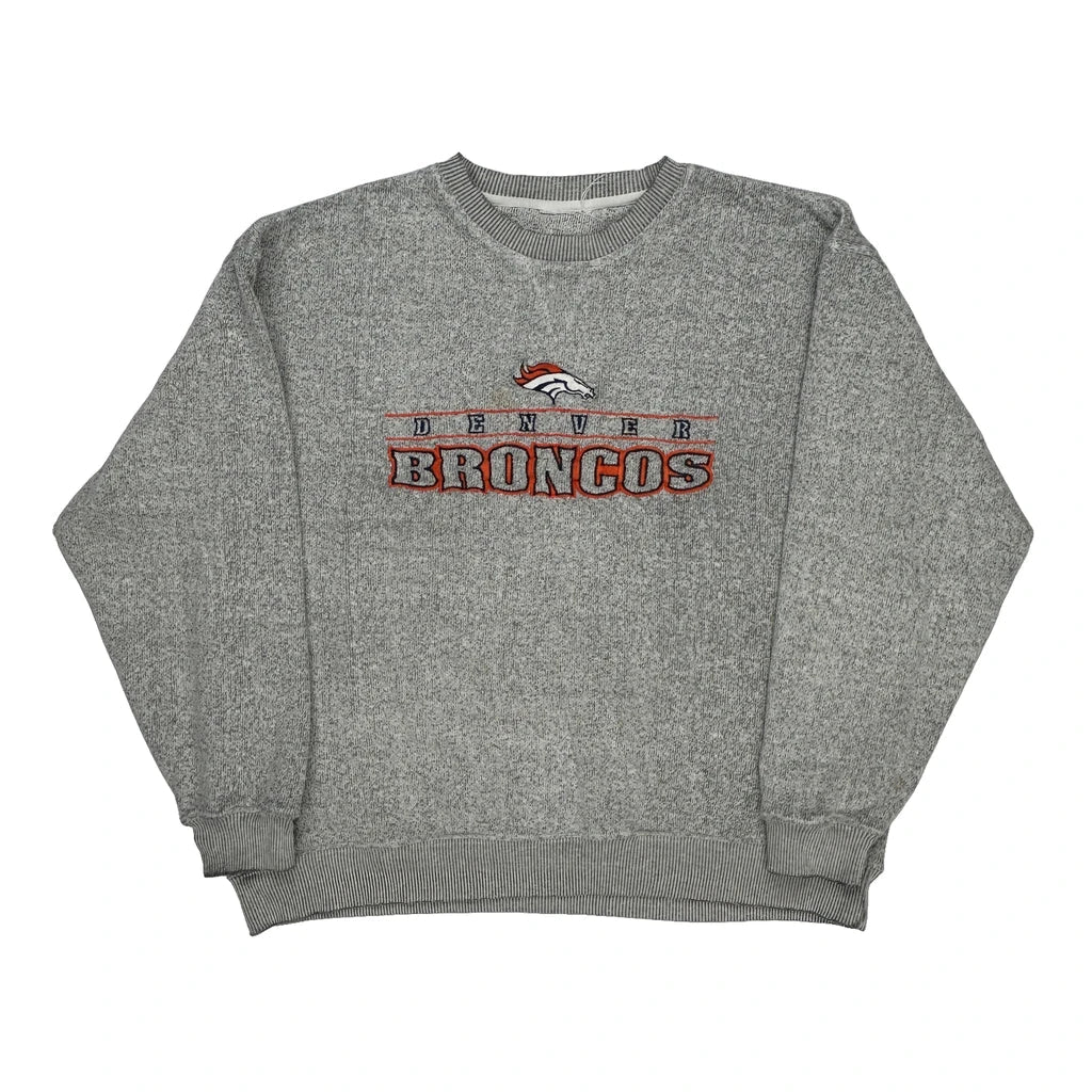 Denver Broncos Nfl Football Jumper - Large Grey Cotton Blend Refurbished - Thrifted (note: this is a term often used to describe second- refurbished available on Cerqular
