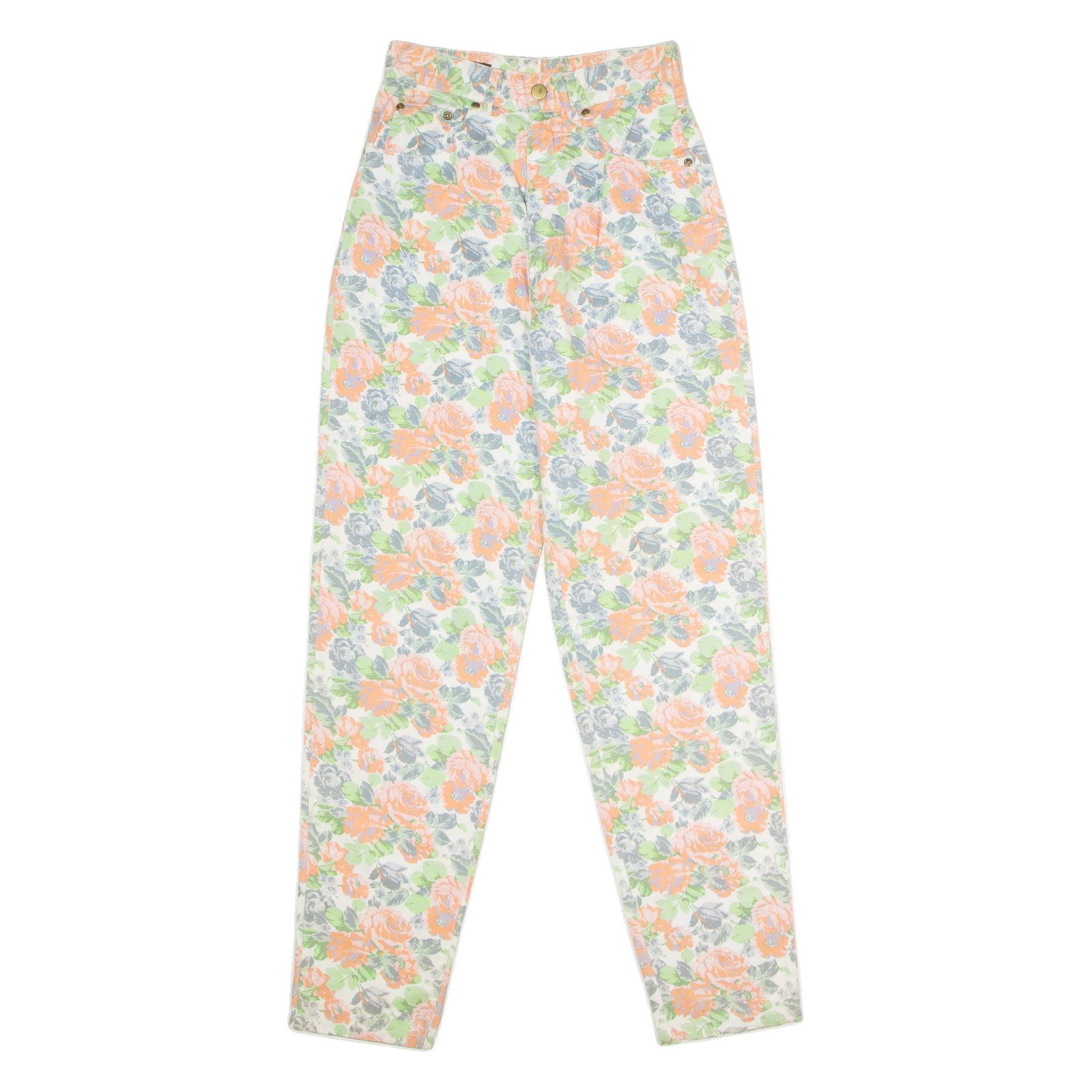 FASHION UP Floral High Waisted Womens Twill Trousers White Tapered W26 L30 Refurbished - N/A refurbished available on Cerqular