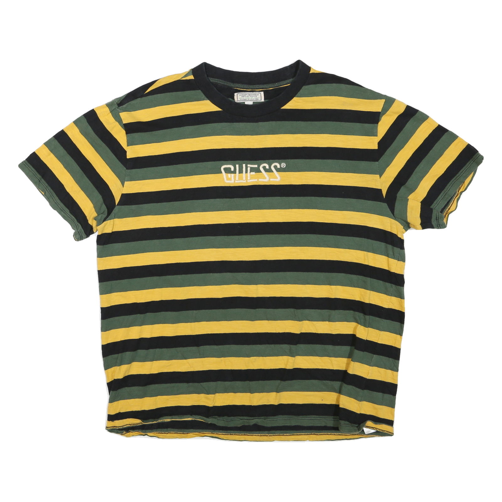 GUESS Mens Yellow & Green Striped Modern T-Shirt XL Short Sleeve Crew Neck Refurbished - N/A refurbished available on Cerqular