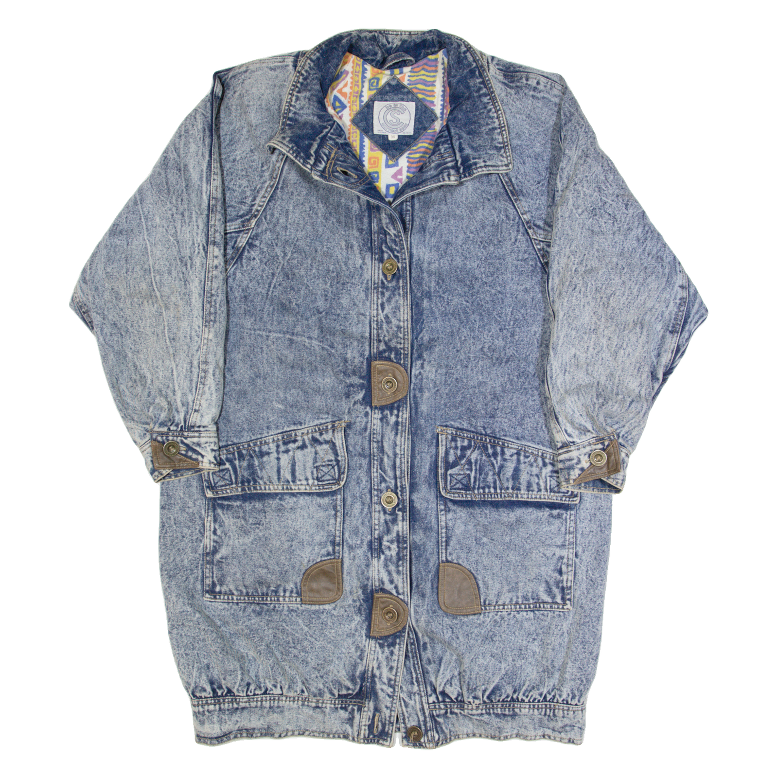 CURRENT SEEN Acid Wash Womens Overcoat Coat Blue 90s M Refurbished - N/A refurbished available on Cerqular