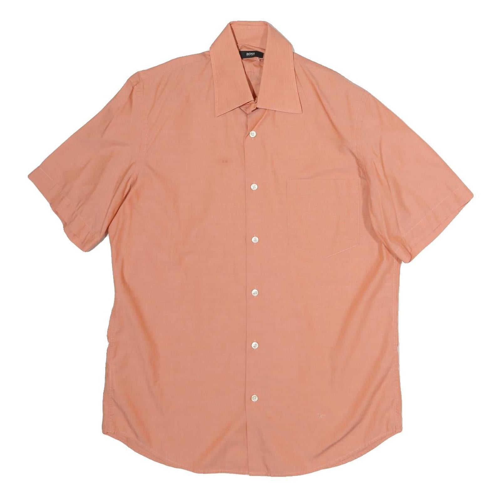 BOSS HUGO BOSS Mens Peach Plain Cotton Shirt M Short Sleeve Casual Refurbished - N/A refurbished available on Cerqular