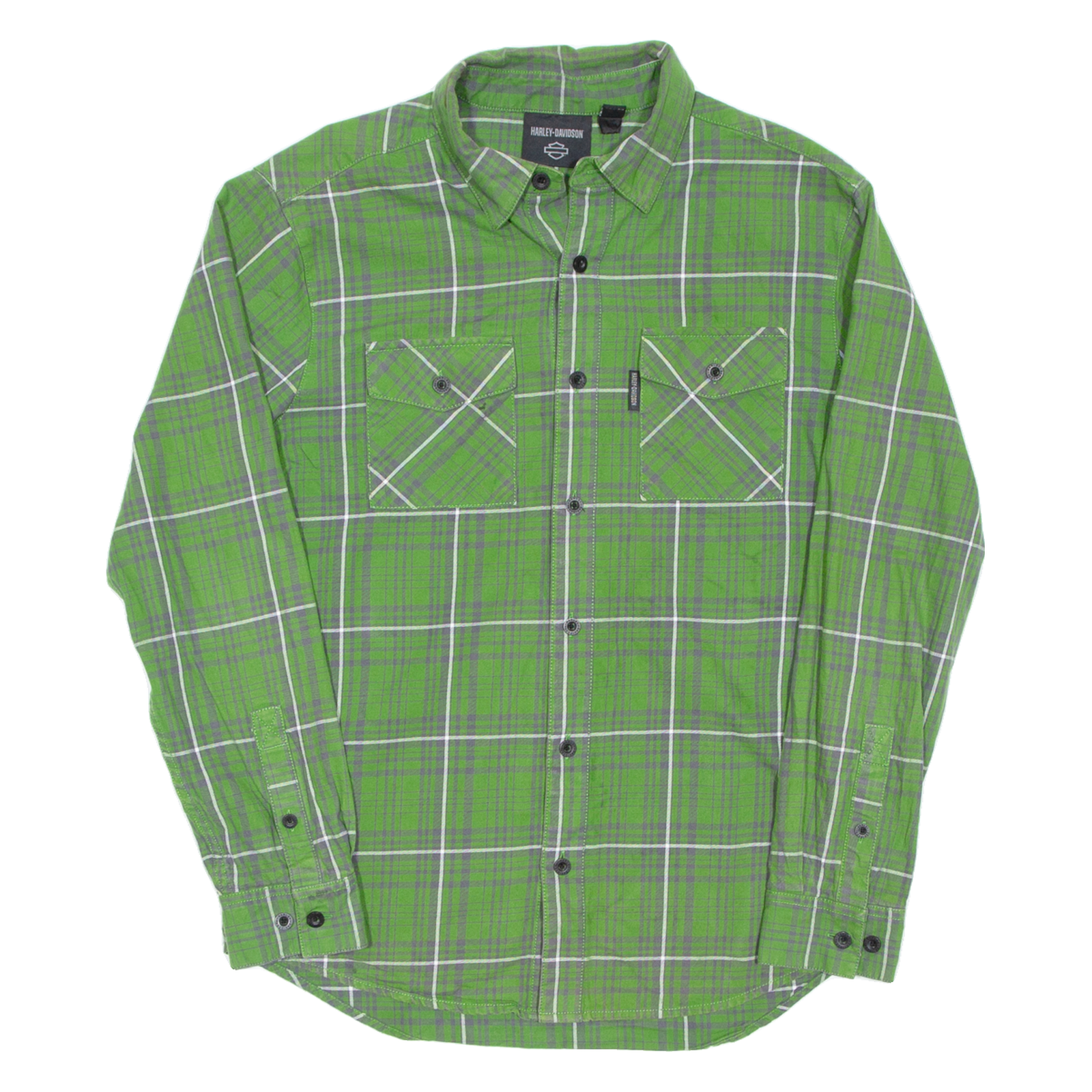 HARLEY DAVIDSON Mens Shirt Green Check Long Sleeve M Refurbished - N/A refurbished available on Cerqular