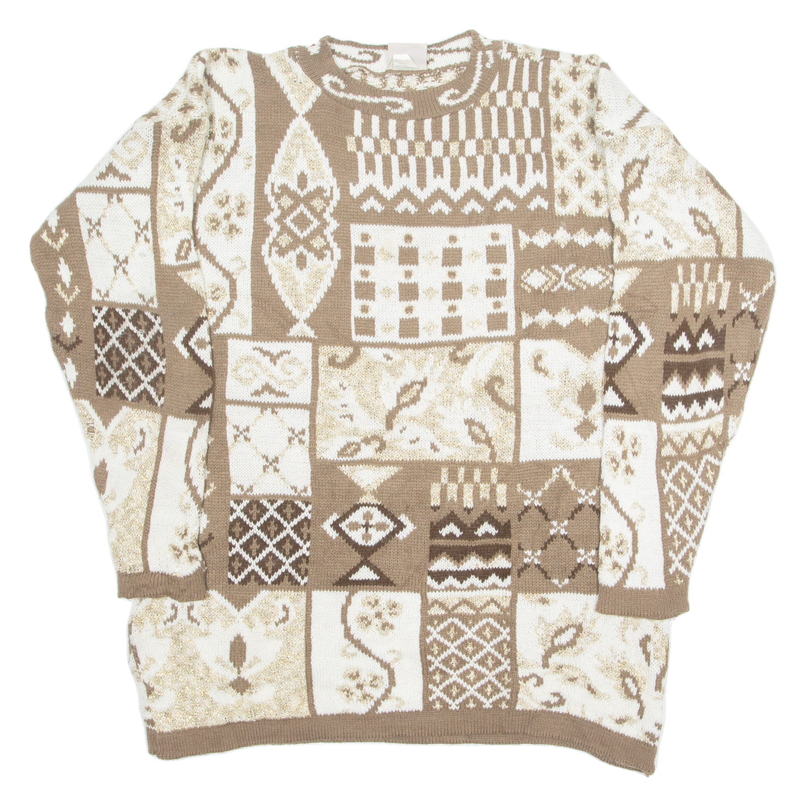 HUNTINGTON RIDGE Mens Patterned Jumper Brown Crazy Pattern Tight Knit XL Refurbished - N/A refurbished available on Cerqular