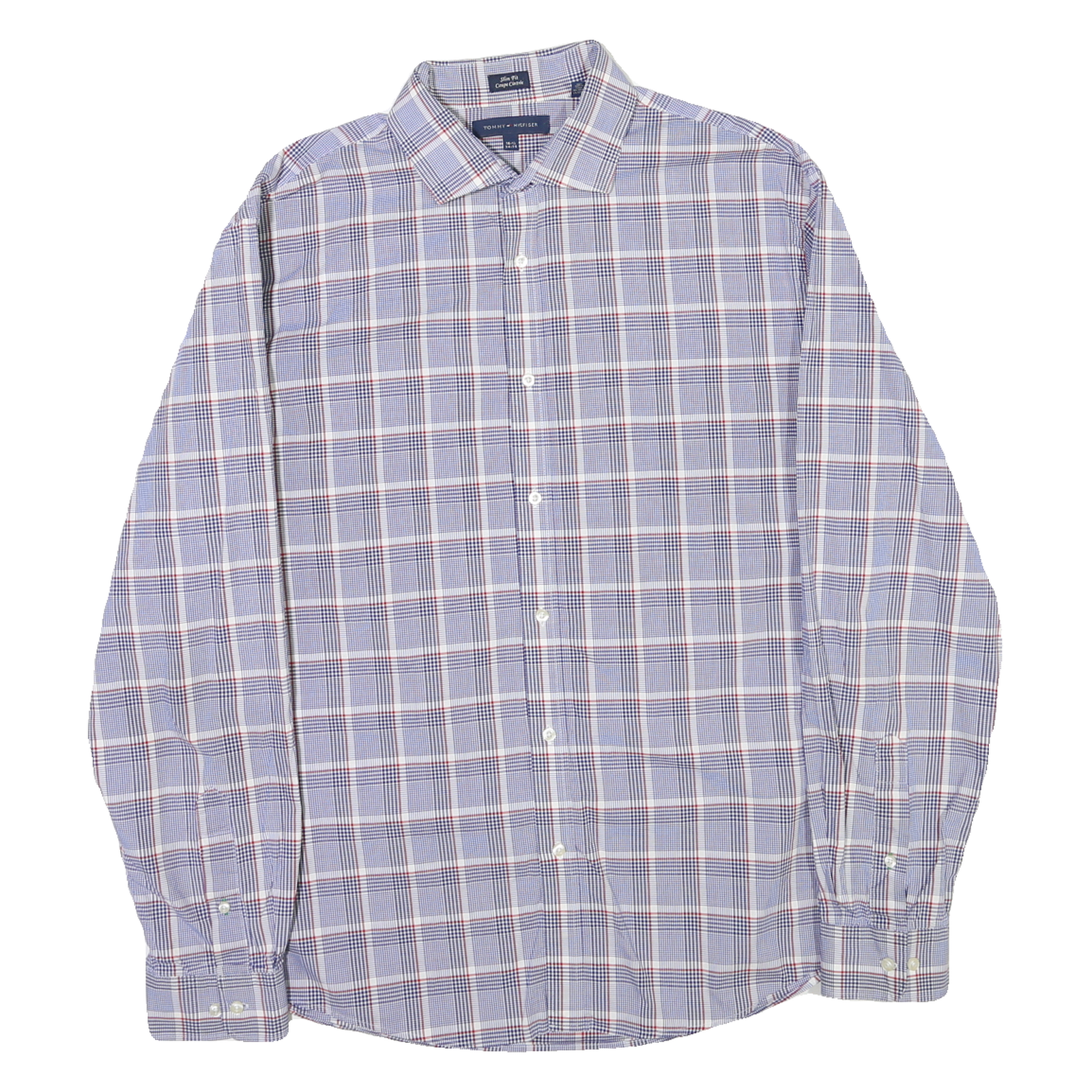 TOMMY HILFIGER Mens Blue & Red Check Shirt L Slim Fit Cotton Blend Casual Refurbished - N/A refurbished available on Cerqular
