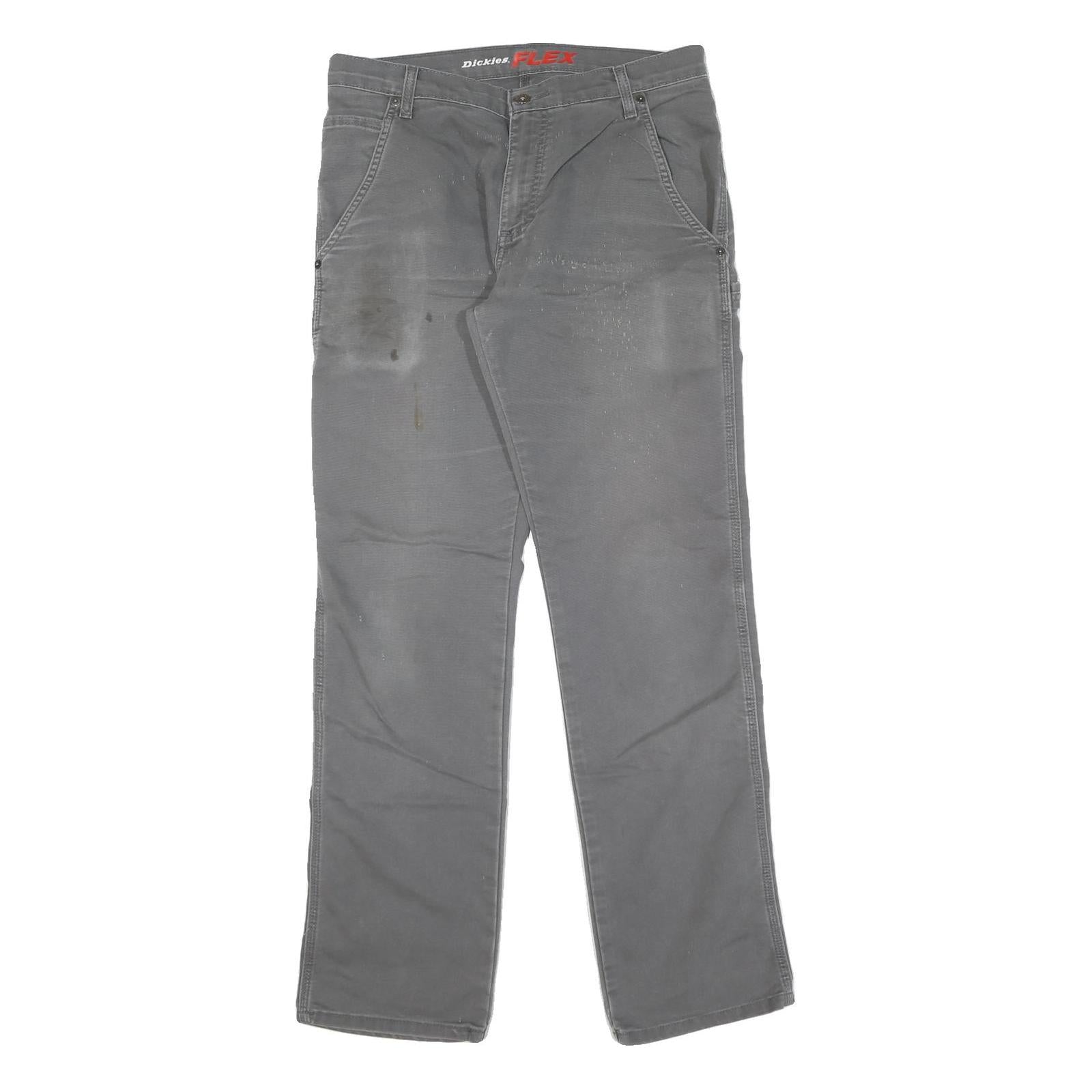 DICKIES Mens Cotton Grey Regular Straight Trousers W32 L34 Workwear Casual Zip Refurbished - N/A refurbished available on Cerqular