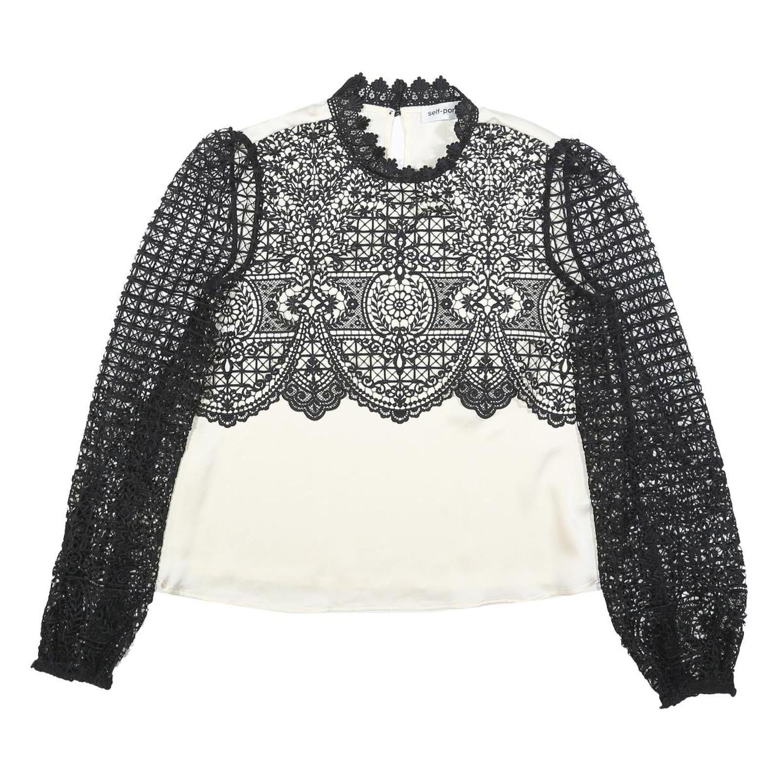 SELF-PORTRAIT Womens Black & White Printed Blouse Long Sleeve High Neck UK 10 Refurbished - N/A refurbished available on Cerqular