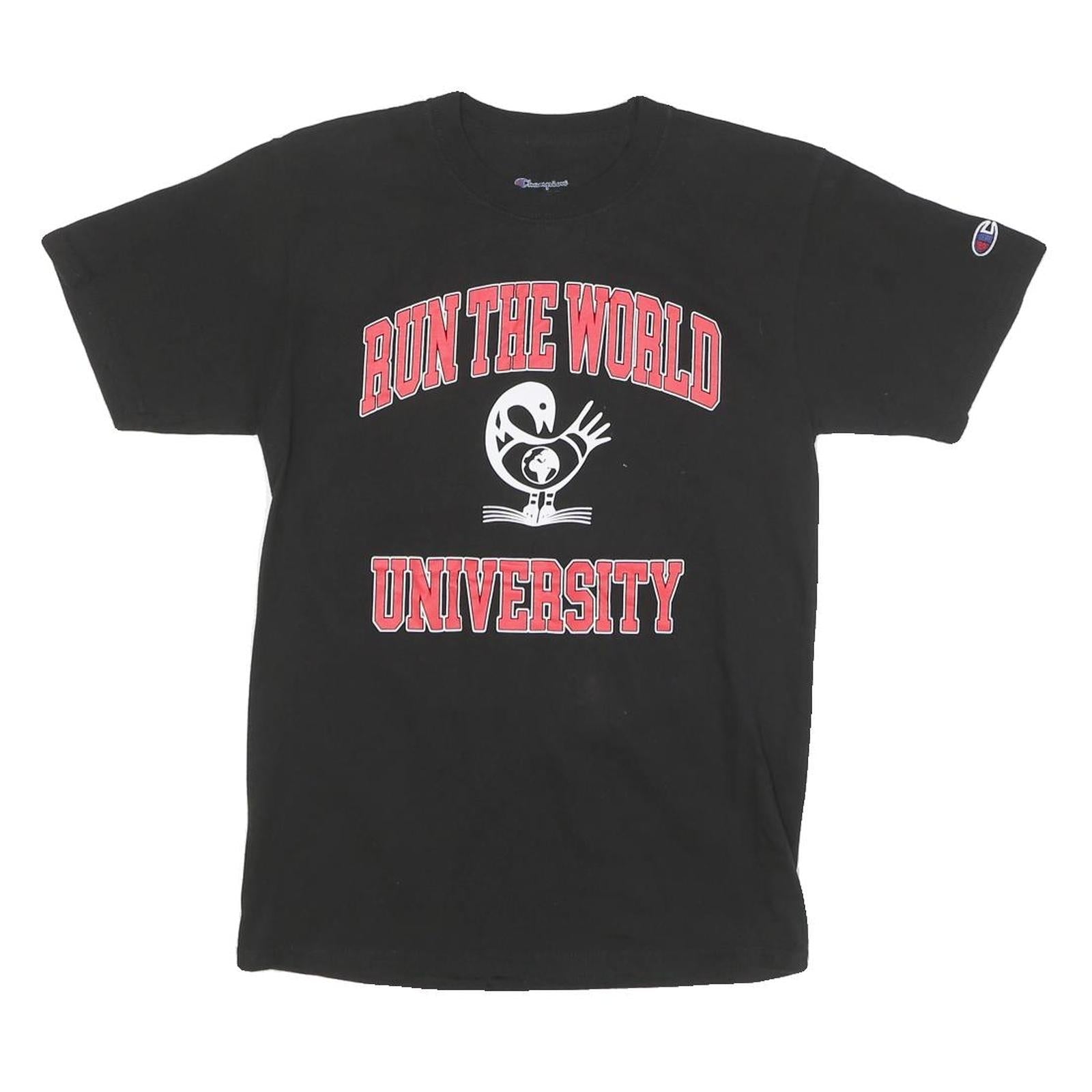 CHAMPION Mens Black Run The World University Graphic T-Shirt S Short Sleeve Crew Refurbished - N/A refurbished available on Cerqular