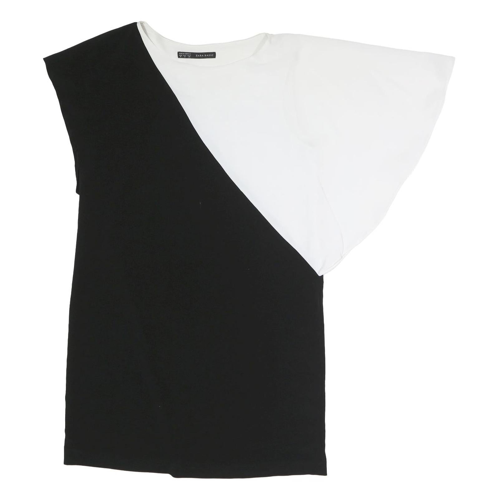ZARA Womens Black & White Printed Top Short Sleeve Round Neck M Casual Refurbished - N/A refurbished available on Cerqular