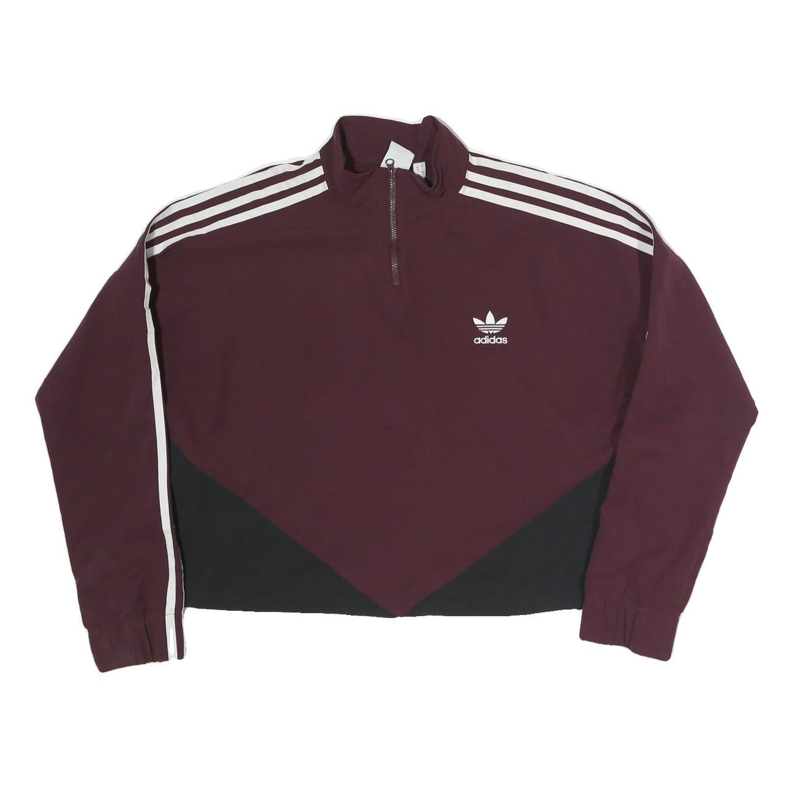 ADIDAS Womens Maroon & Black Track Jacket UK 18 Polyester Zip Sportswear Refurbished - N/A refurbished available on Cerqular
